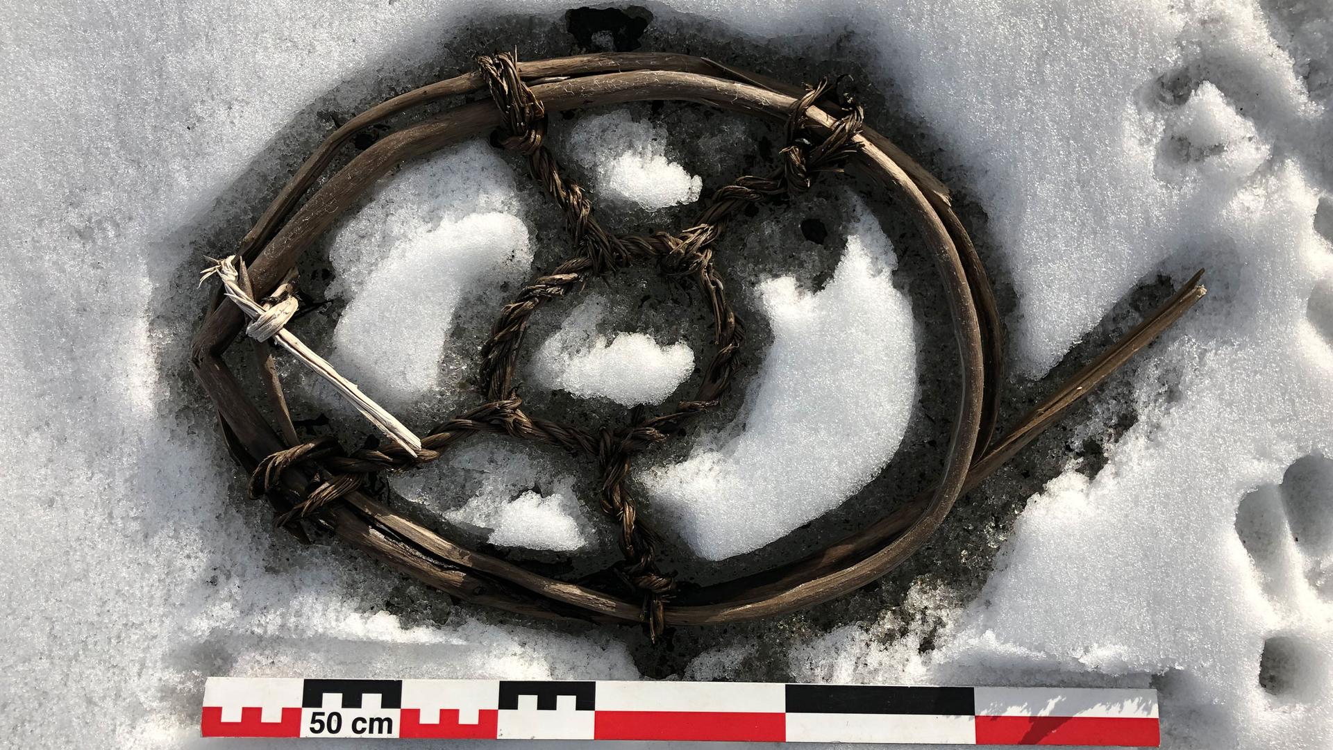 Snowshoe for a horse, found during 2019 fieldwork at Lendbreen. Not yet radiocarbon-dated.
