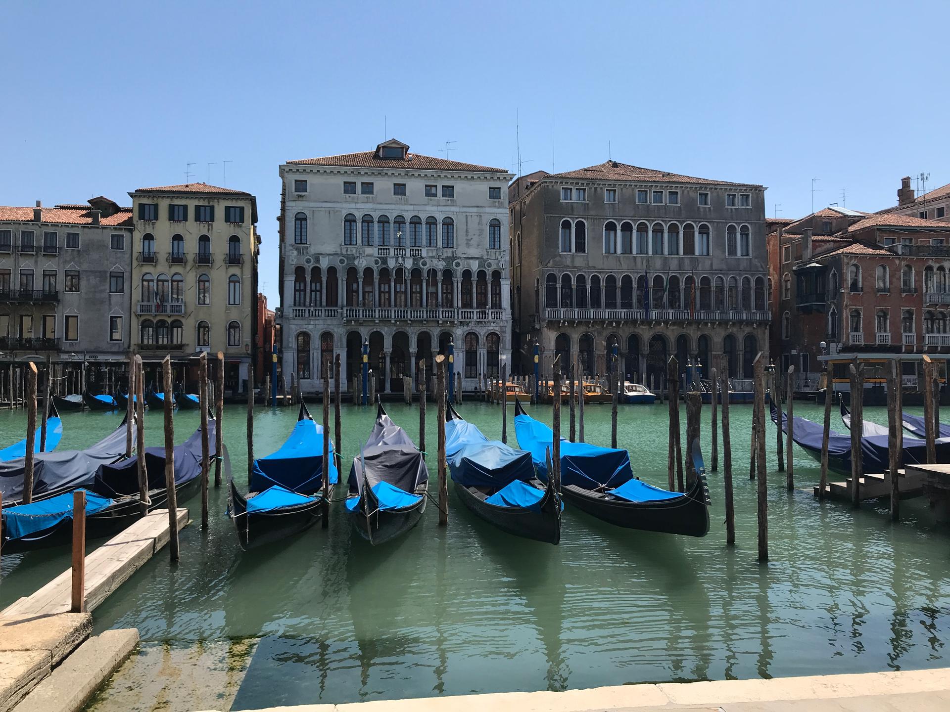 The area around the Rialto Bridge, on the Grand Canal in Venice, Italy, has been quiet since the country's lockdown went into effect. 