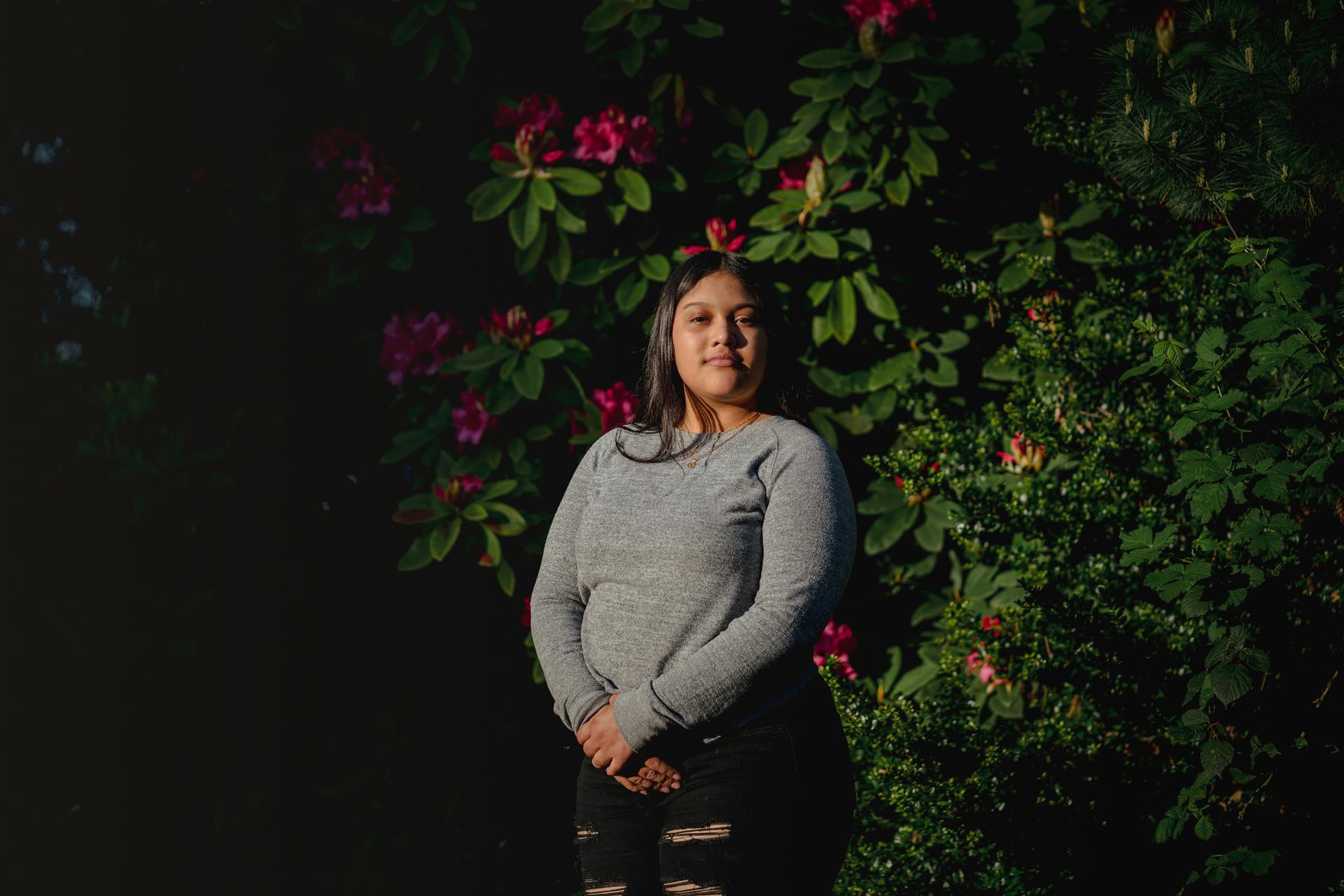 Michelle Aguilar Ramirez stands for a portrait on Monday, May 18, 2020, in South Seattle, Wash. 