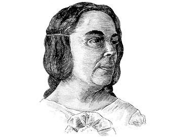 A line drawing of a woman's bust