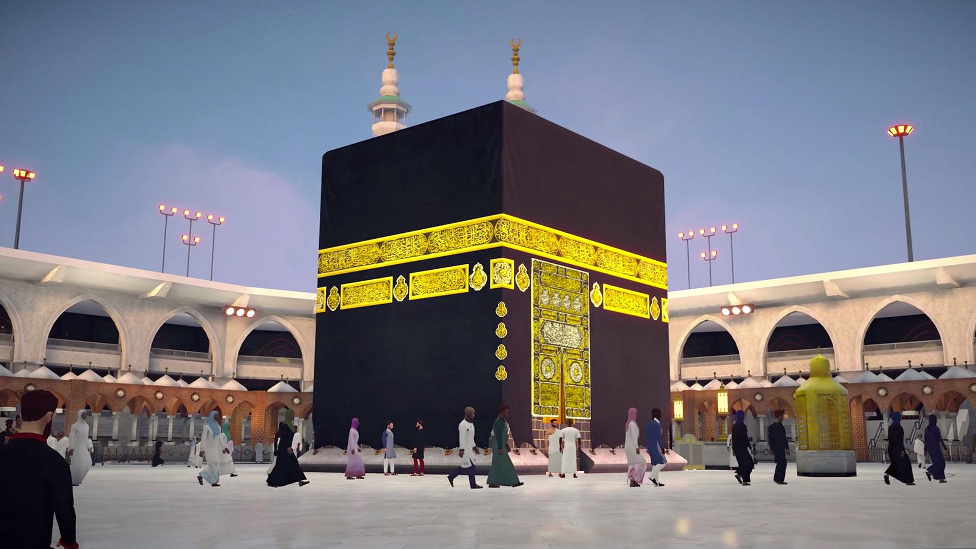An animation of the black and gold Kaaba.