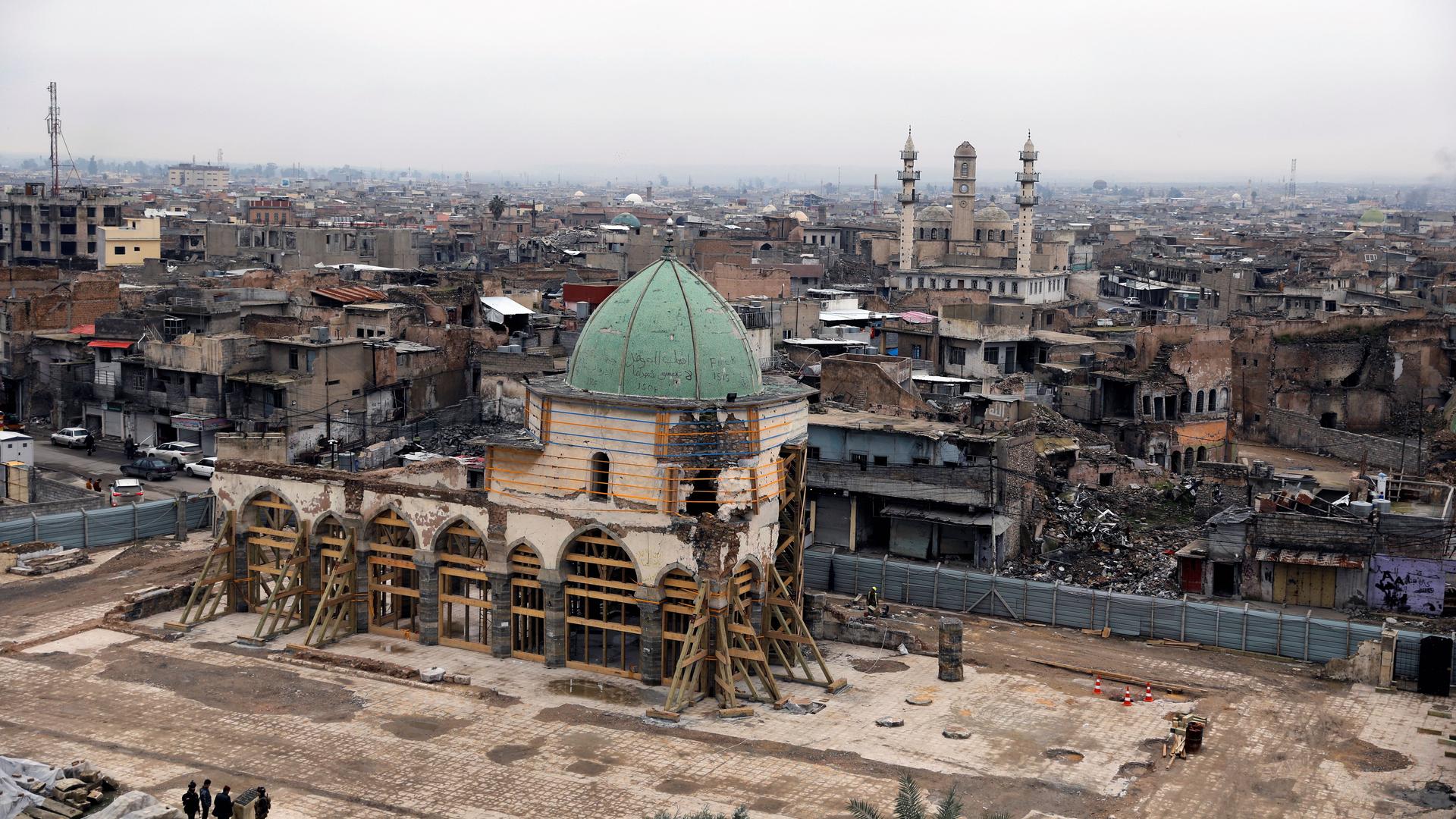 A general view of the Grand al-Nuri mosque during its reconstruction, in the old city of Mosul, Iraq, Jan. 23, 2020. 