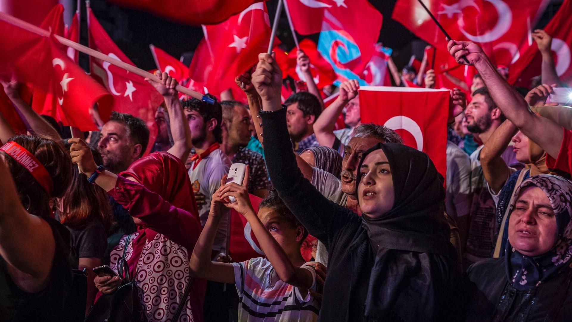 President Recep Tayyip Erdoğan's supporters rally in Istanbul in 2016 following the failed coup.