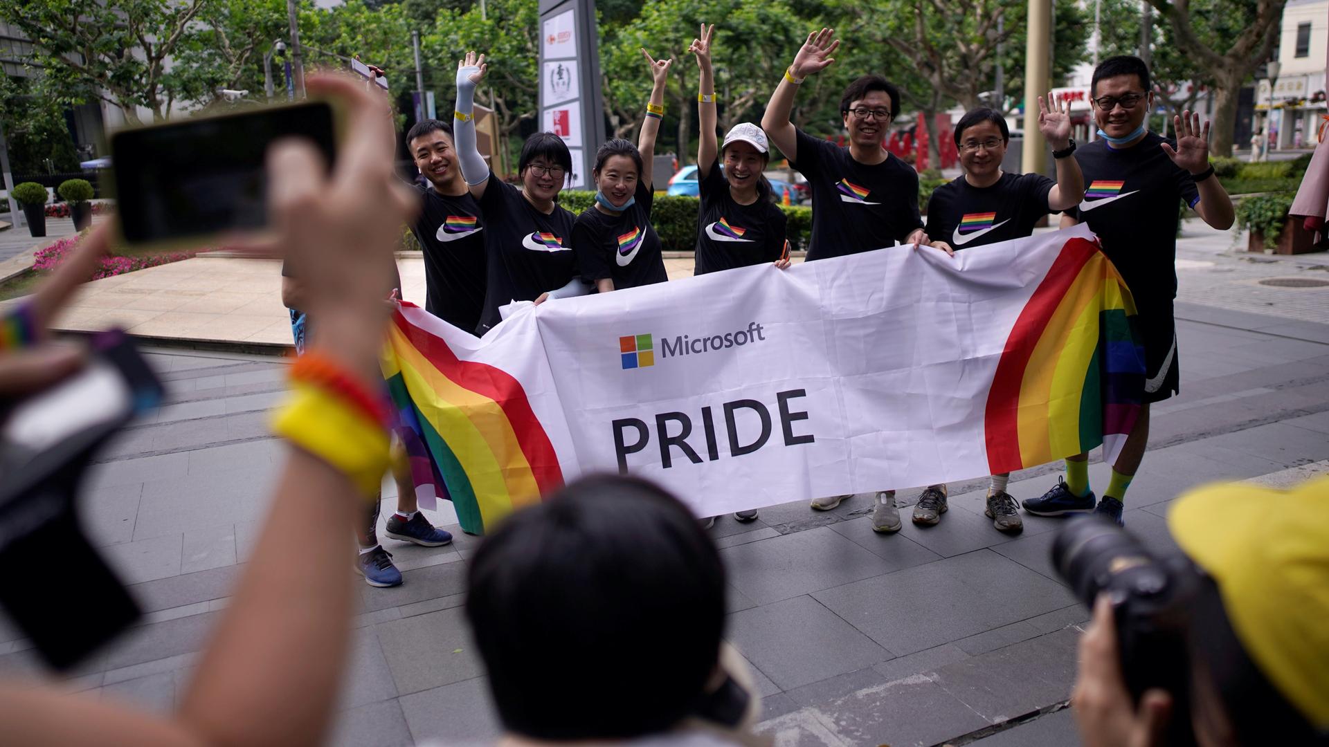Participants take part in a Pride run during the ShanghaiPRIDE festival