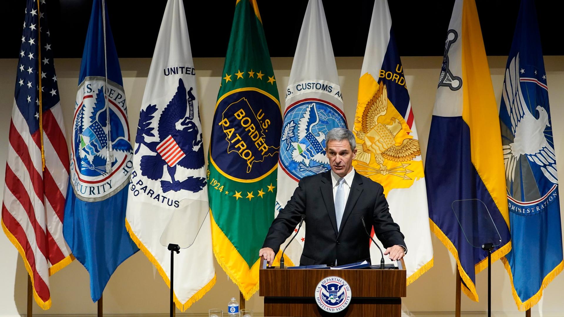 Department of Homeland Security acting Deputy Secretary Ken Cuccinelli speaks during an event at DHS headquarters in Washington, Sept. 9, 2020.