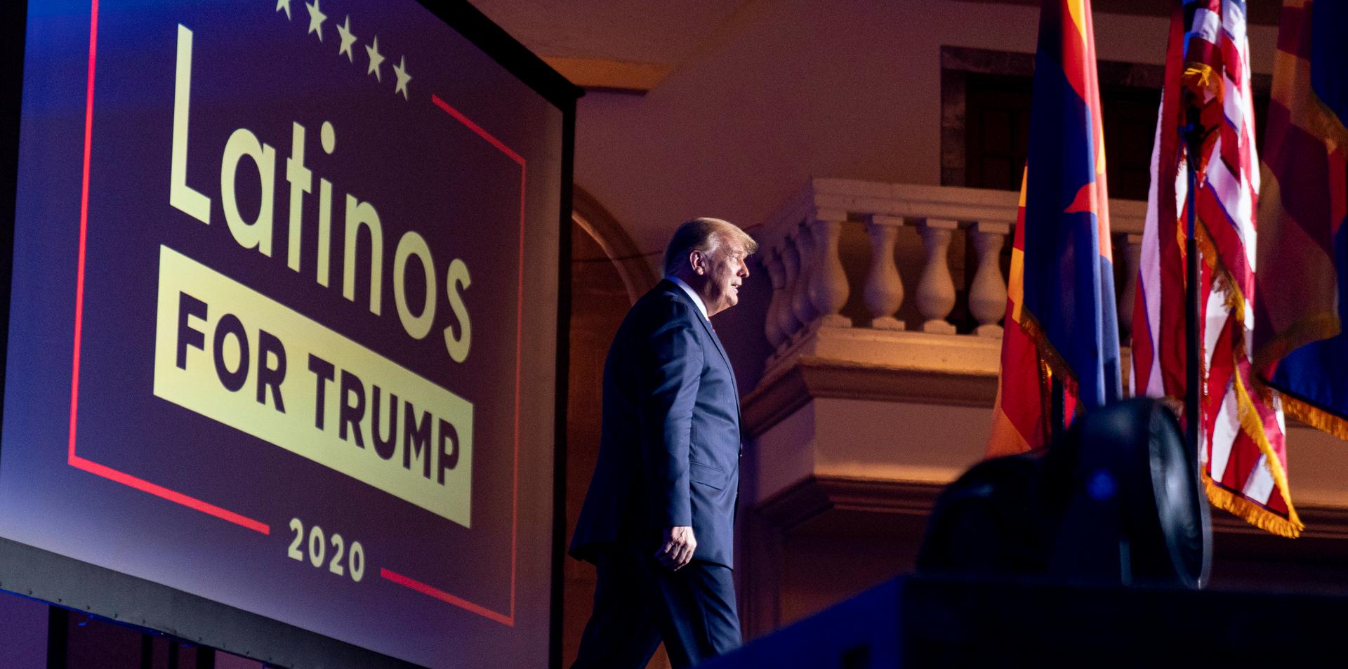 President Donald Trump arrives for a Latinos for Trump Coalition roundtable at Arizona Grand Resort & Spa, Monday, Sept. 14, 2020, in Phoenix.