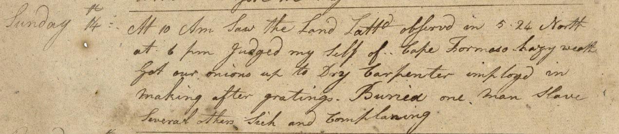 Handwriting from a slave ship logbook dated 1795