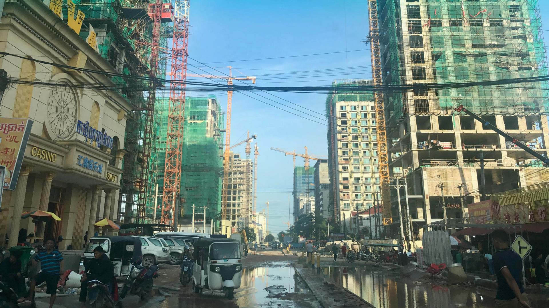 Sihanoukville, Cambodia, has become a construction site in recent years, with dozens of Chinese projects to build business and apartment high-rises, and with roads under construction around town.