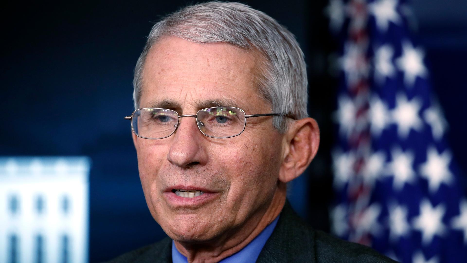 In this file photo, Dr. Anthony Fauci, director of the National Institute of Allergy and Infectious Diseases, speaks about the coronavirus in the press briefing room at the White House in Washington, April 13, 2020.