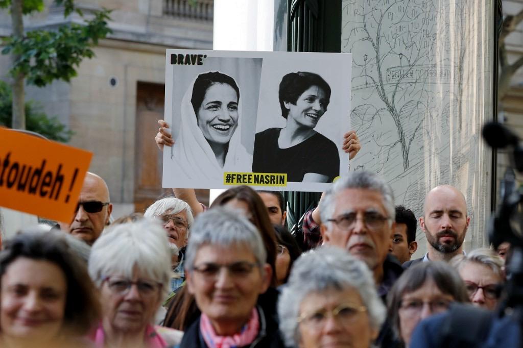 The people come together in support of Iranian human rights lawyer and activist Nasrin Sotoudeh, in a scene from the film, 