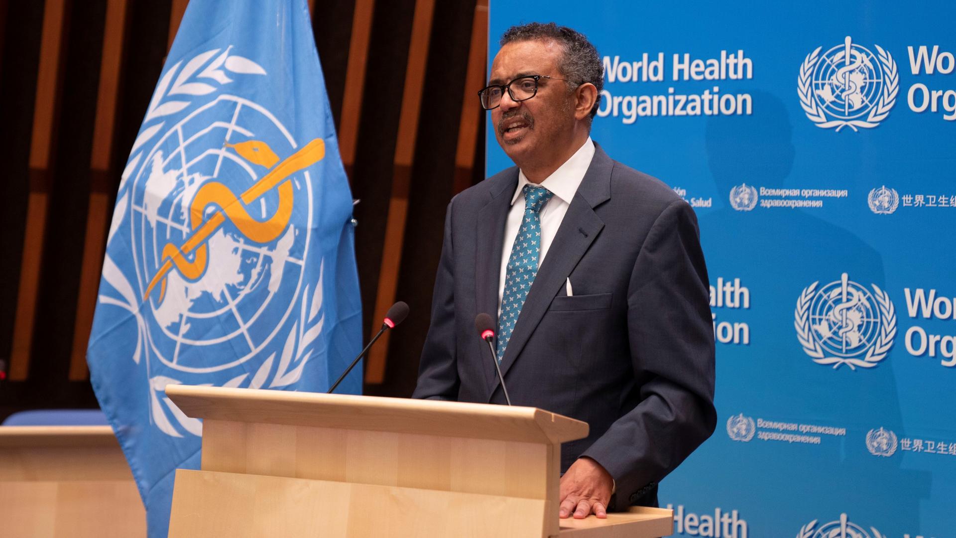In this file photo, Tedros Adhanom Ghebreyesus, director general of World Health Organization (WHO) speaks at the virtual 73rd World Health Assembly (WHA) to address the coronavirus, in Geneva, Switzerland, May 18, 2020.