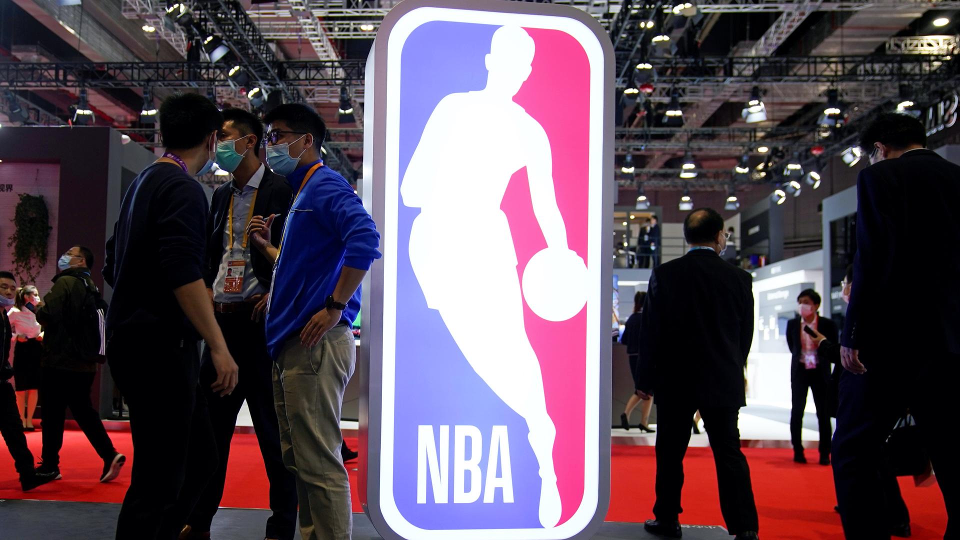 An NBA sign is seen at the third China International Import Expo (CIIE) in Shanghai, China, Nov. 5, 2020. 