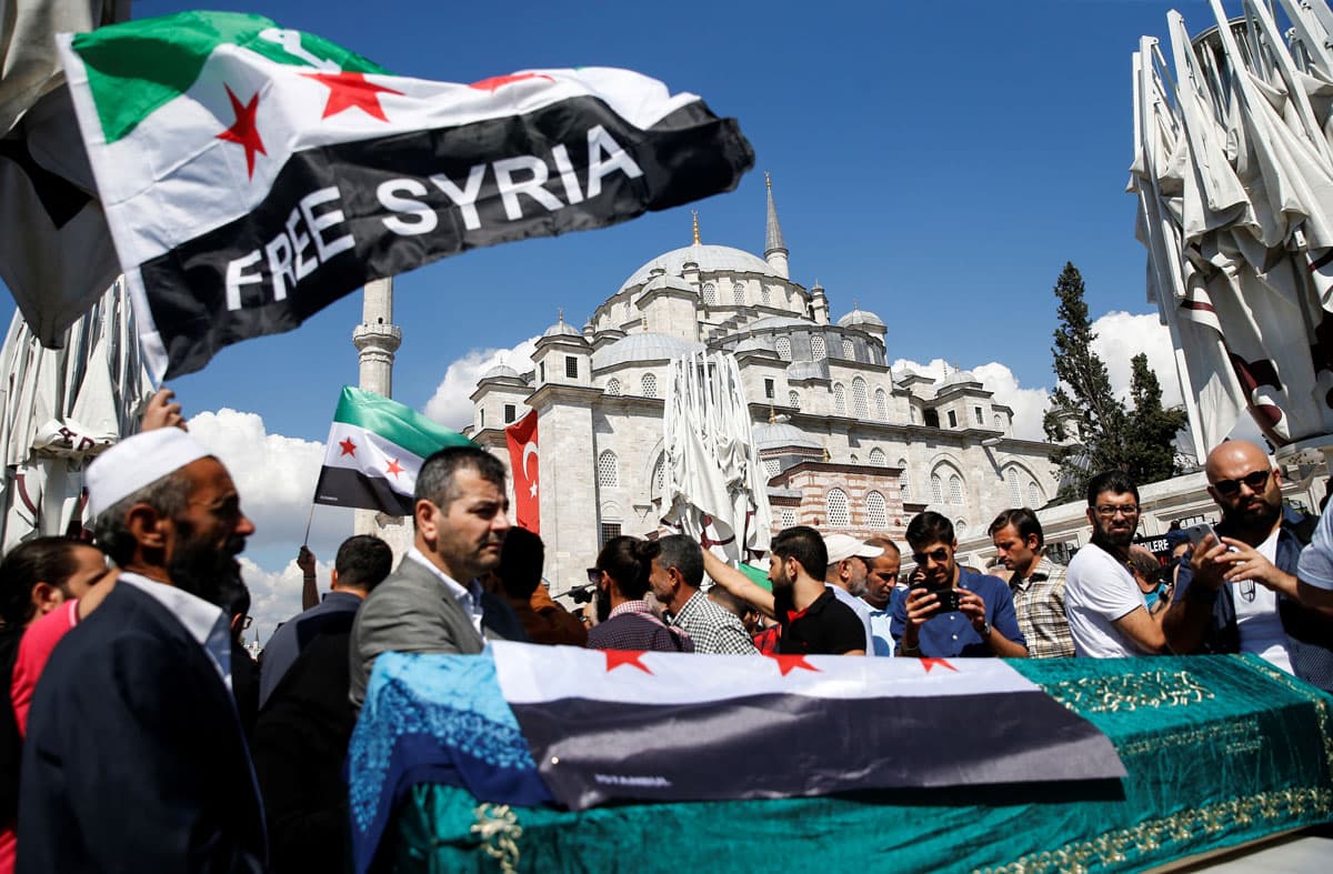 The funeral of Orouba and Halla Barakat is held at the Fatih Mosque in Istanbul on Sept. 23, 2017.