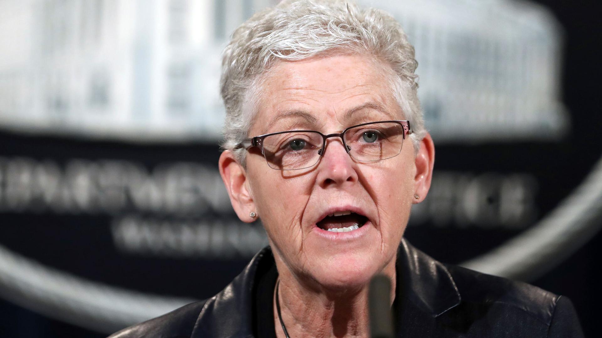 Then EPA Administrator Gina McCarthy, speaking during a news conference at the Justice Department in Washington, 2017. President-elect Joe Biden is set to pick McCarthy as domestic climate czar.