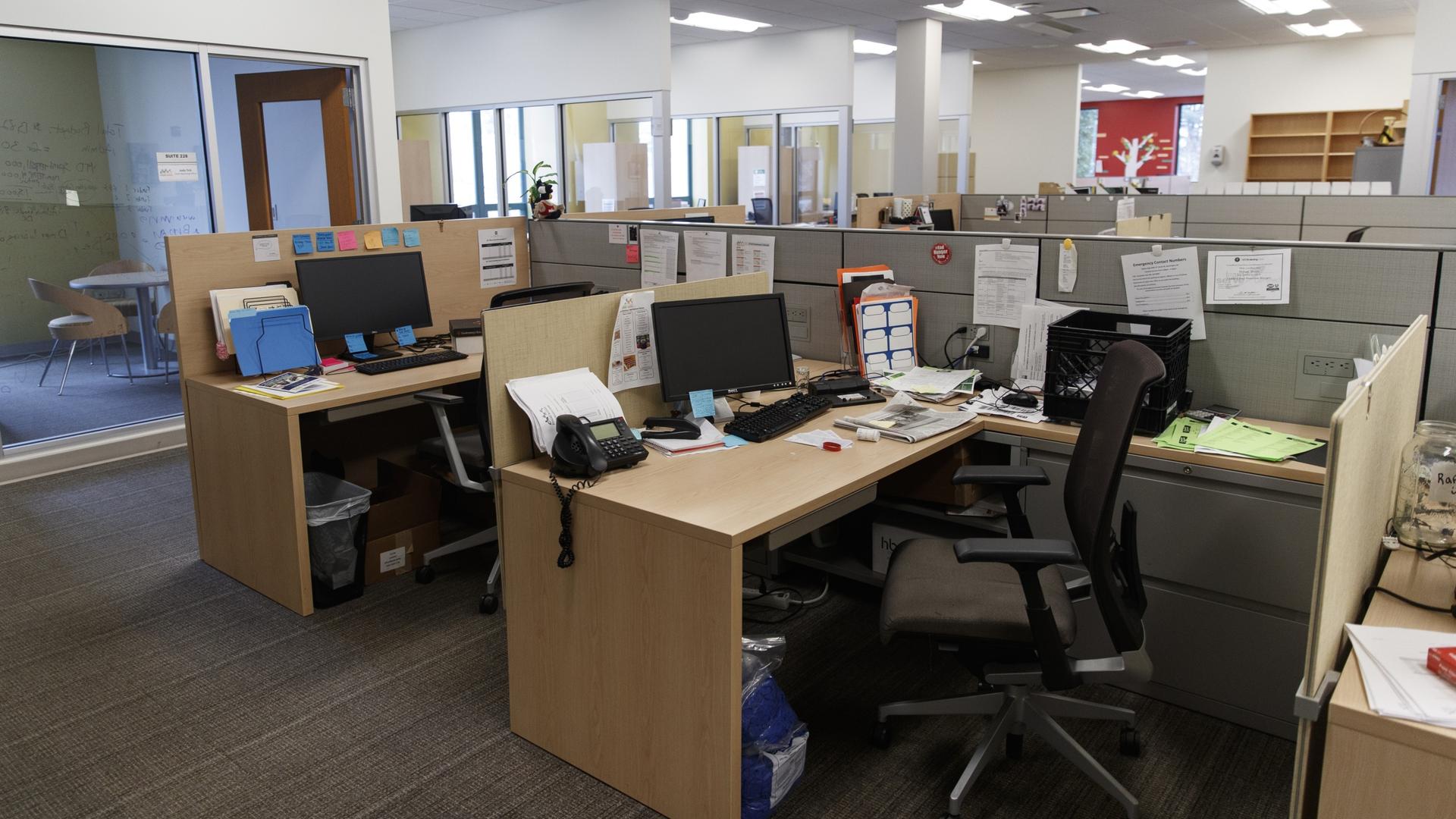 Empty office desks in a building in DC