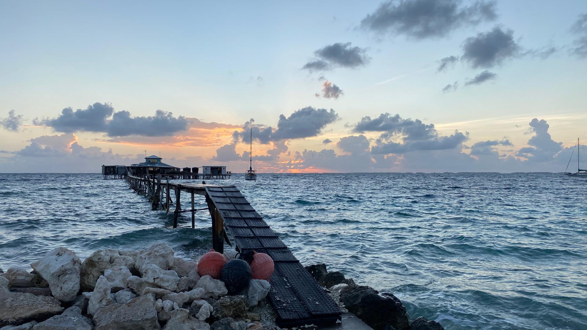 The sun sets on Kamoka Pearl Farm, located on the Ahe Atoll, about 300 miles away from French Polynesia's main island, Tahiti. Owner Josh Humbert says that being environmentally has always been important at this small, family-run pearl production operatio
