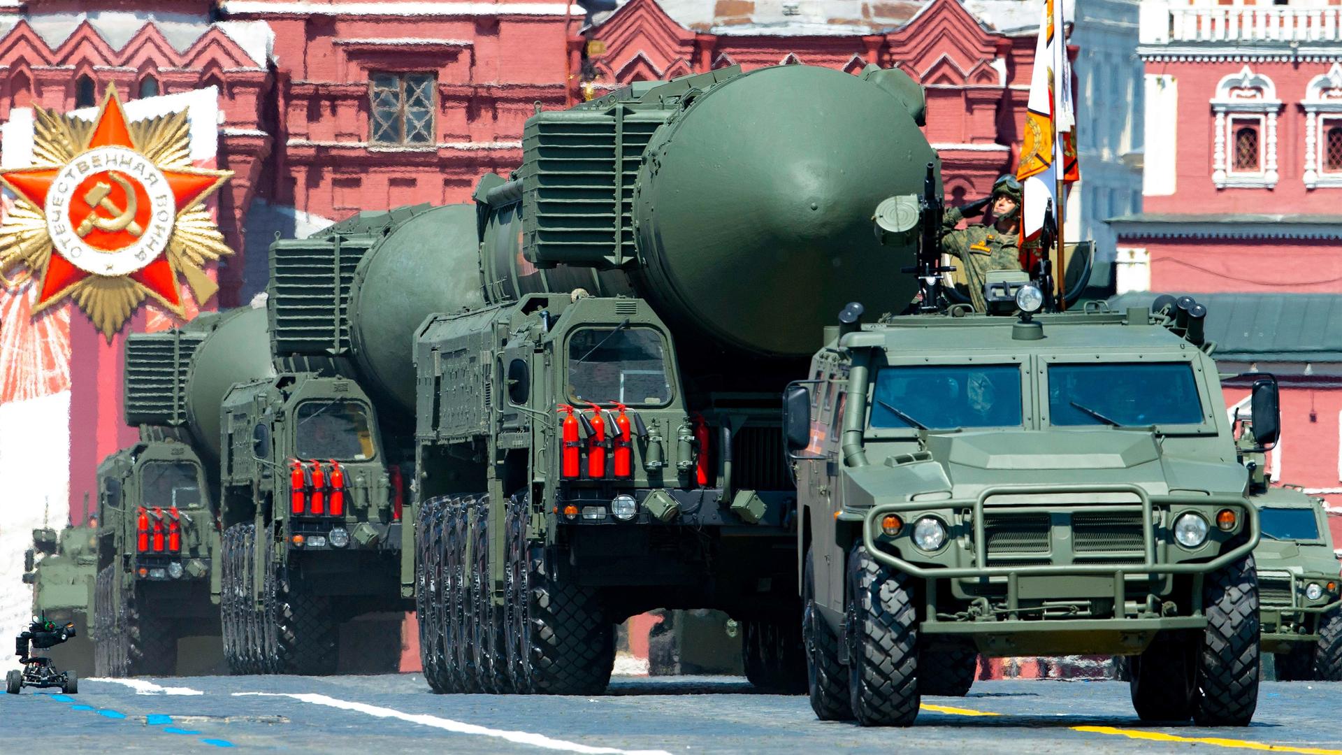 In this file photo taken on Wed. June 24, 2020, Russian RS-24 Yars ballistic missiles roll in Red Square during the Victory Day military parade marking the 75th anniversary of the Nazi defeat in Moscow, Russia.