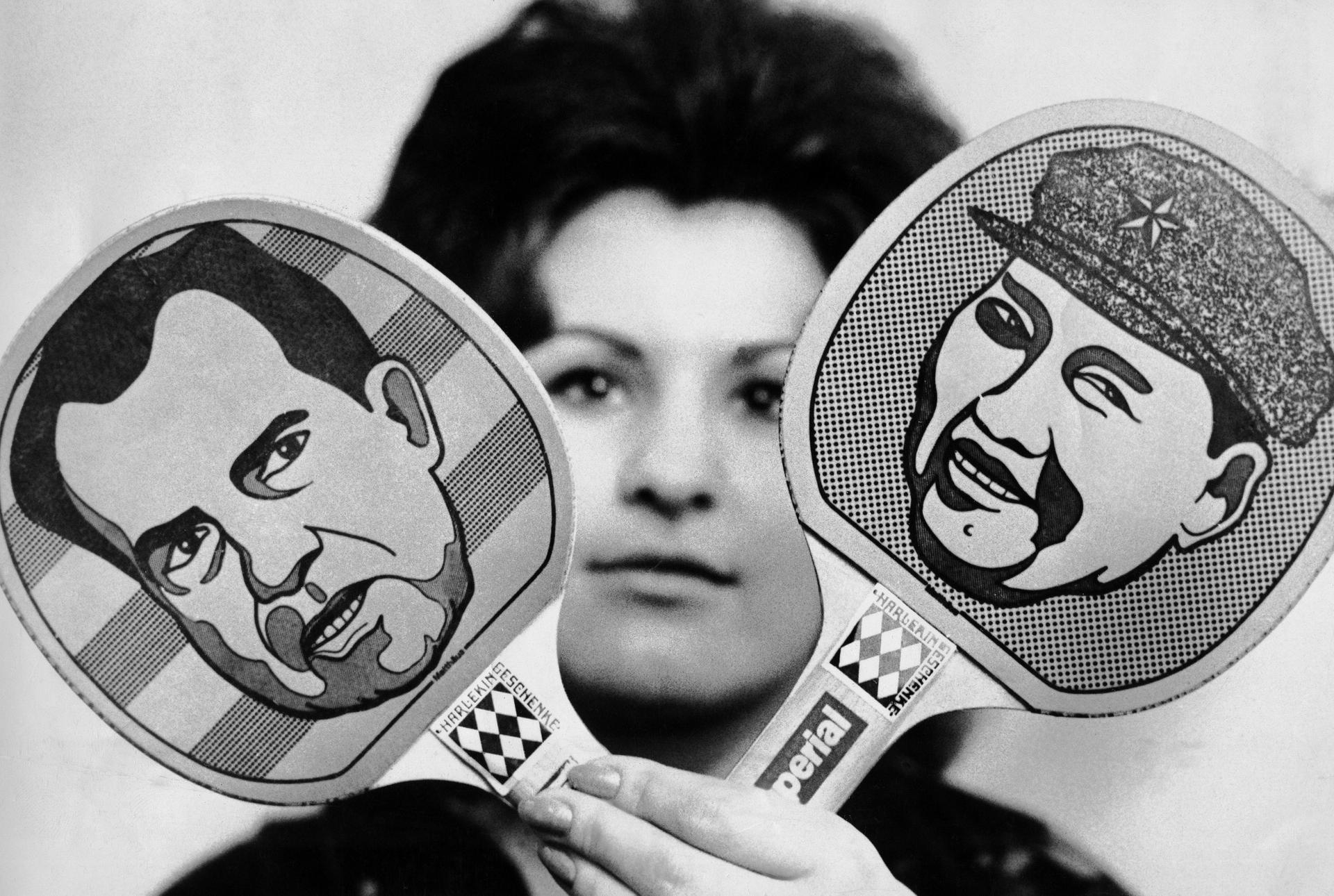 Pingpong paddles features faces of Richard Nixon and Chinese Chairman Mao Tse-tung