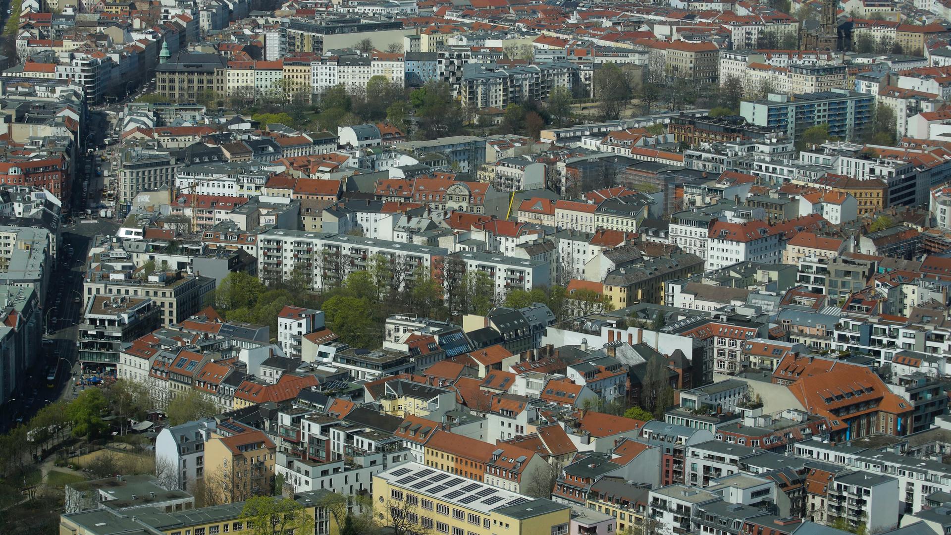 Apartment buildings in the Mitte borough of Berlin were photographed from the capital's television tower, April 4, 2019.