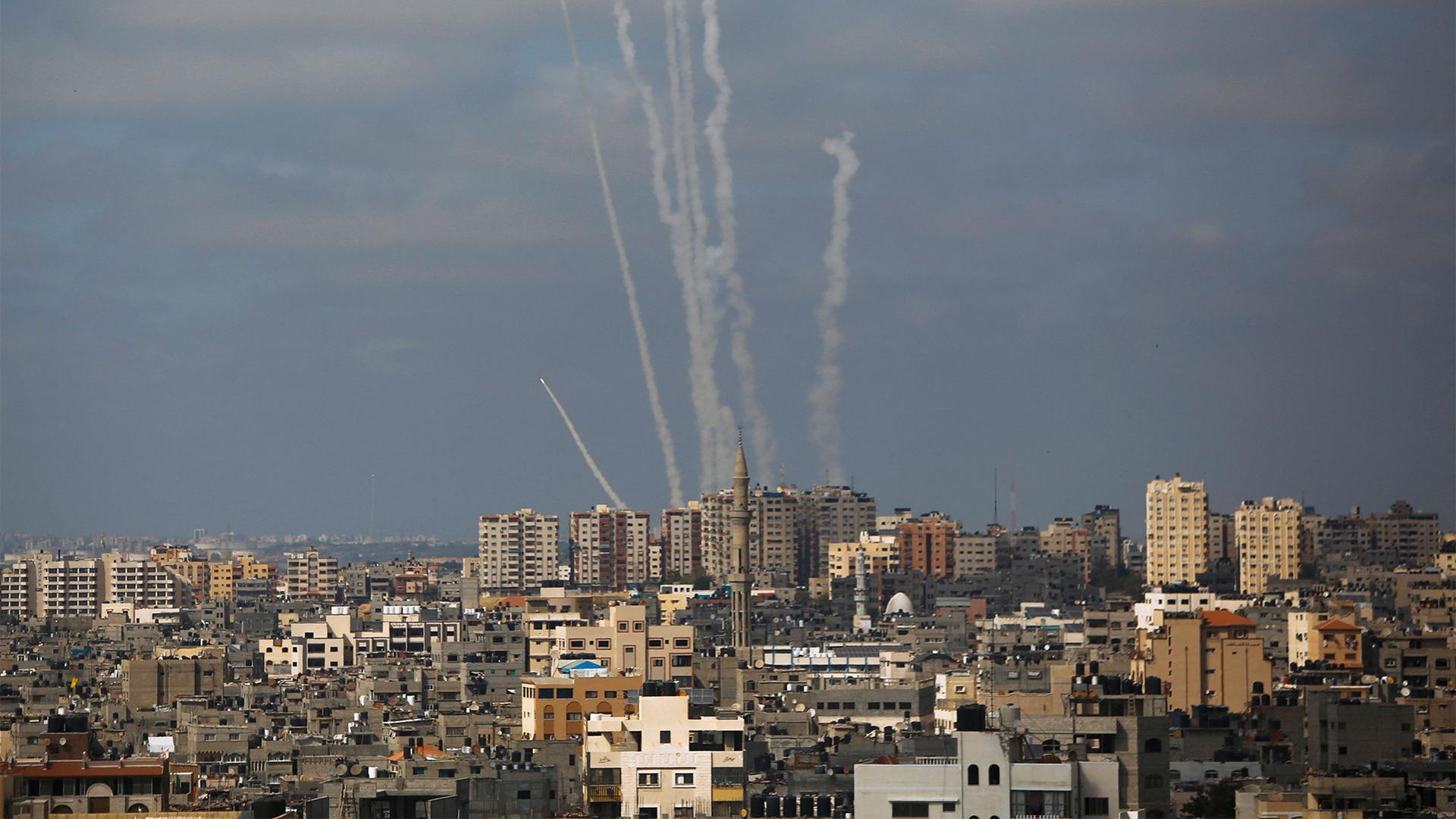 Smoke plumes from airstrikes in Gaza.