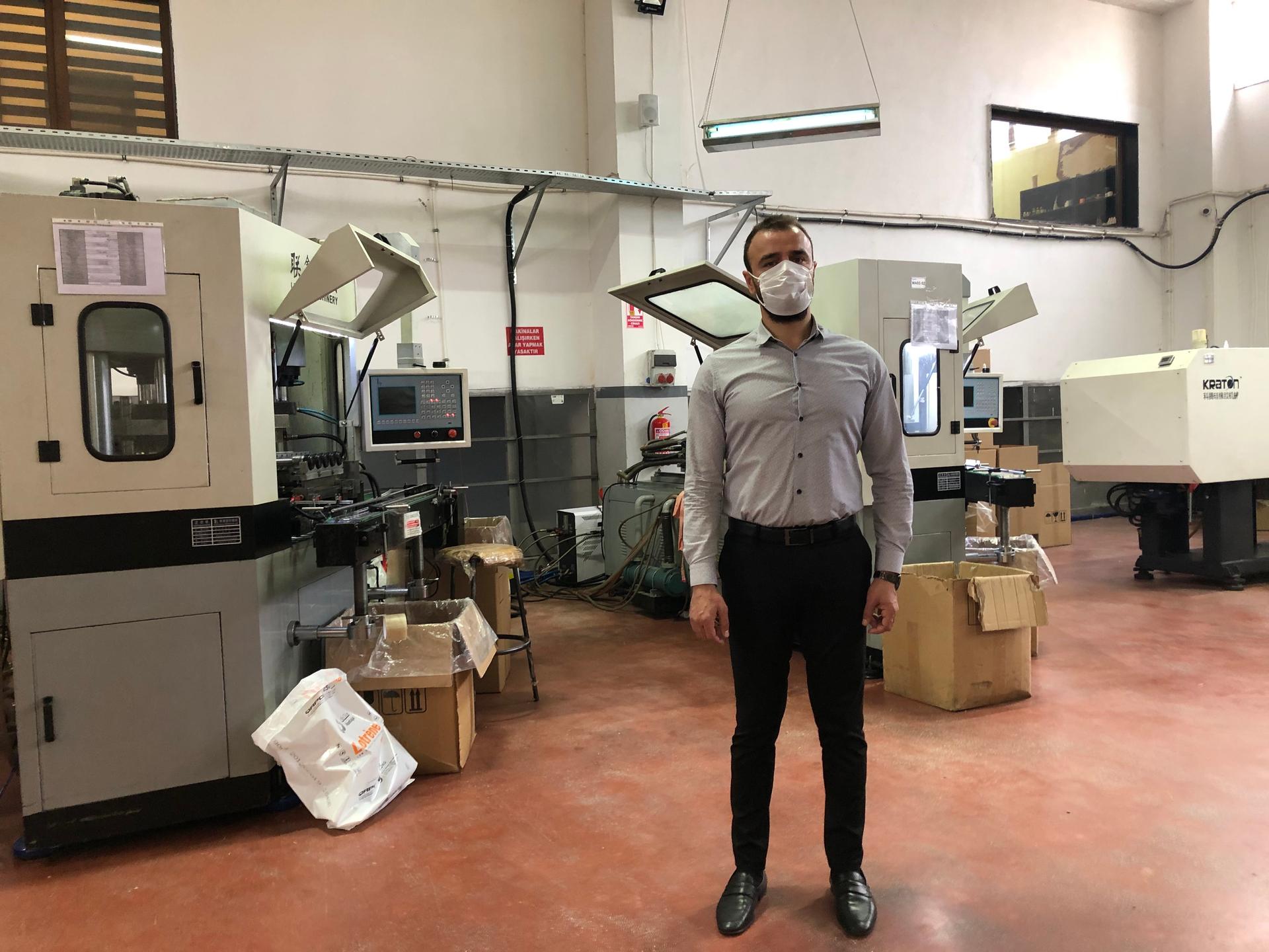 Saad Chouihna, 33, at his plastic factory in Turkey near the border with Syria. Chouihna says the presidential election in Syria is nothing but a show: 