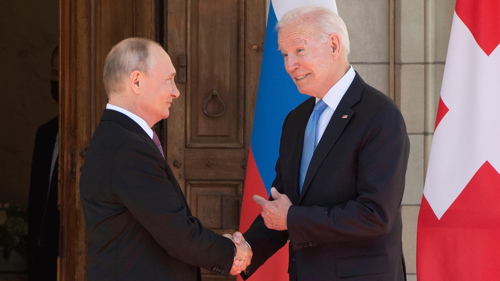 President Joe Biden and Russian President Vladimir Putin, arrive to meet at the Villa la Grange, Wednesday, June 16, 2021, in Geneva, Switzerland. 