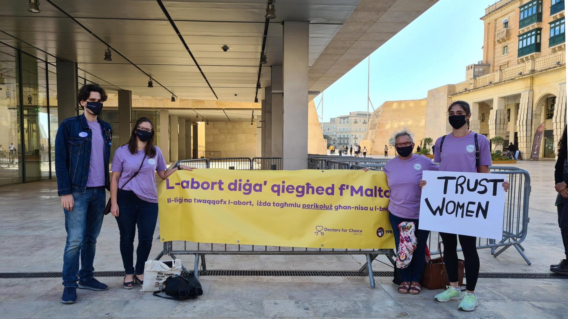 Doctors for Choice in Malta gather to advocate for a bill to decriminalize abortion in Malta. 