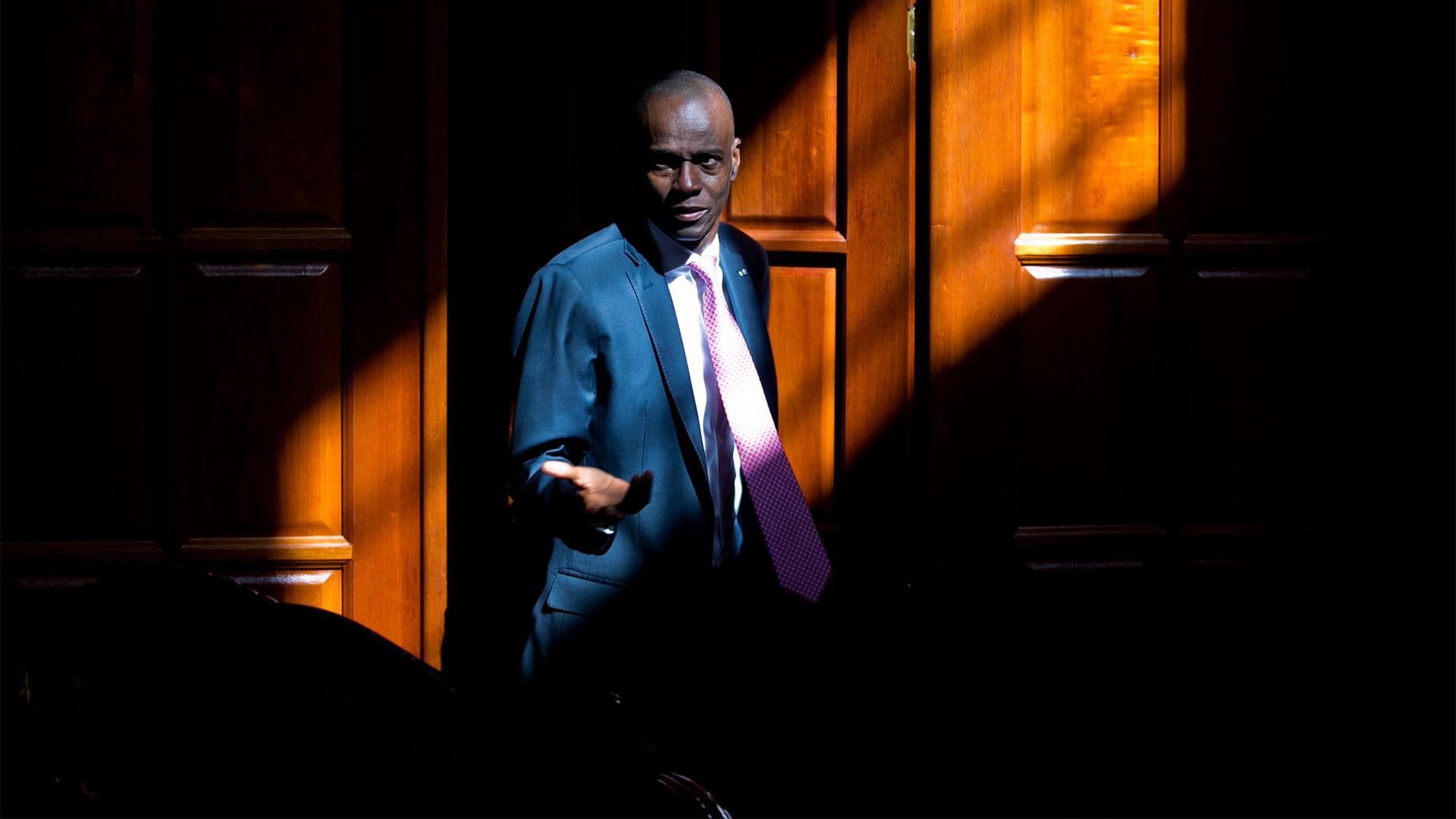 Haitian President Jovenel Moise arrives for an interview at his home in Petion-Ville, a suburb of Port-au-Prince, Haiti