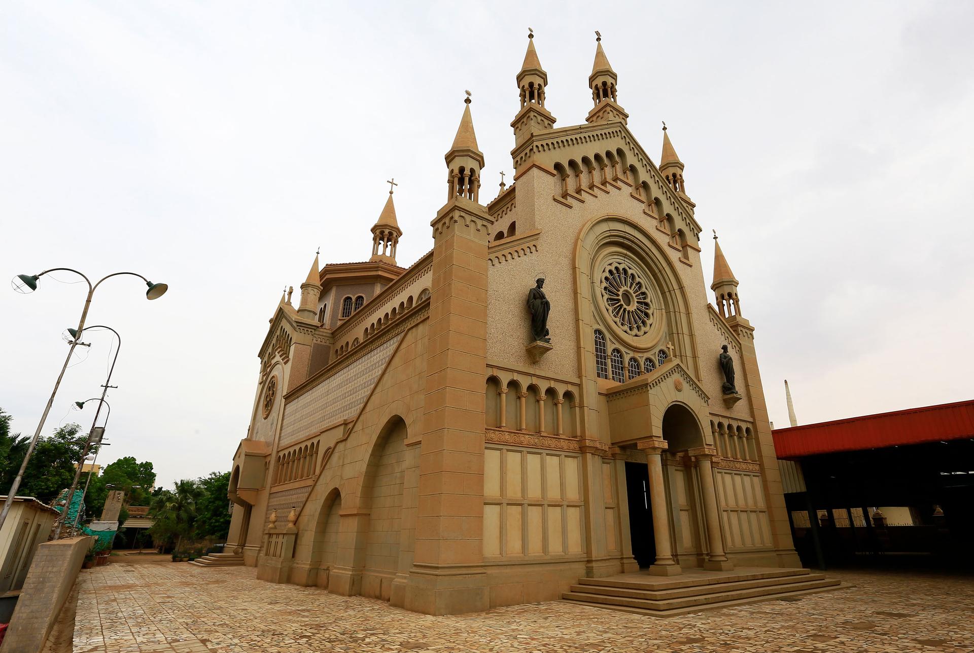 St. Matthew’s Catholic Cathedral in Khartoum, Sudan, is shown with tan-colored facade