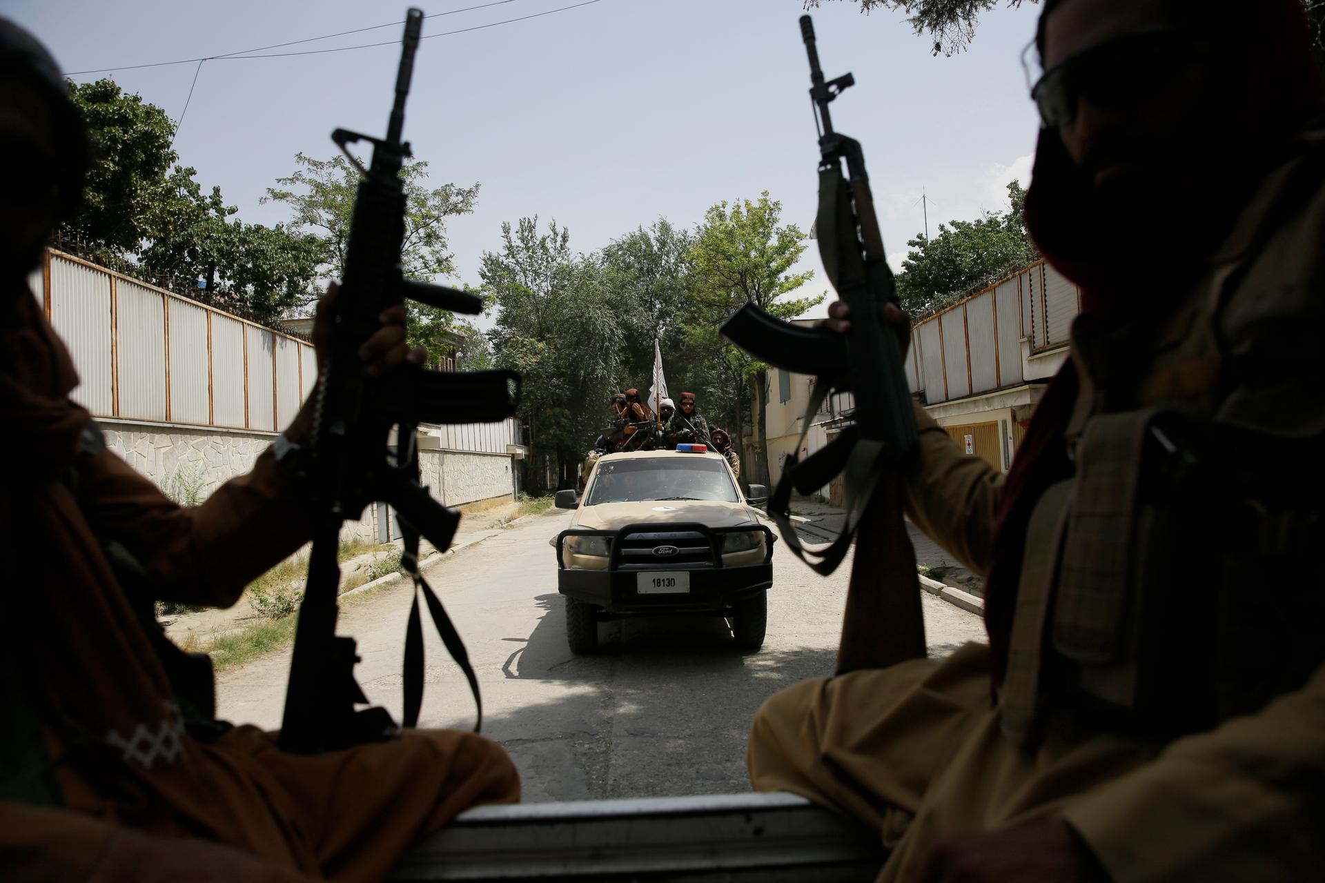 Taliban fighters patrol in Kabul, Afghanistan, Aug. 19, 2021.