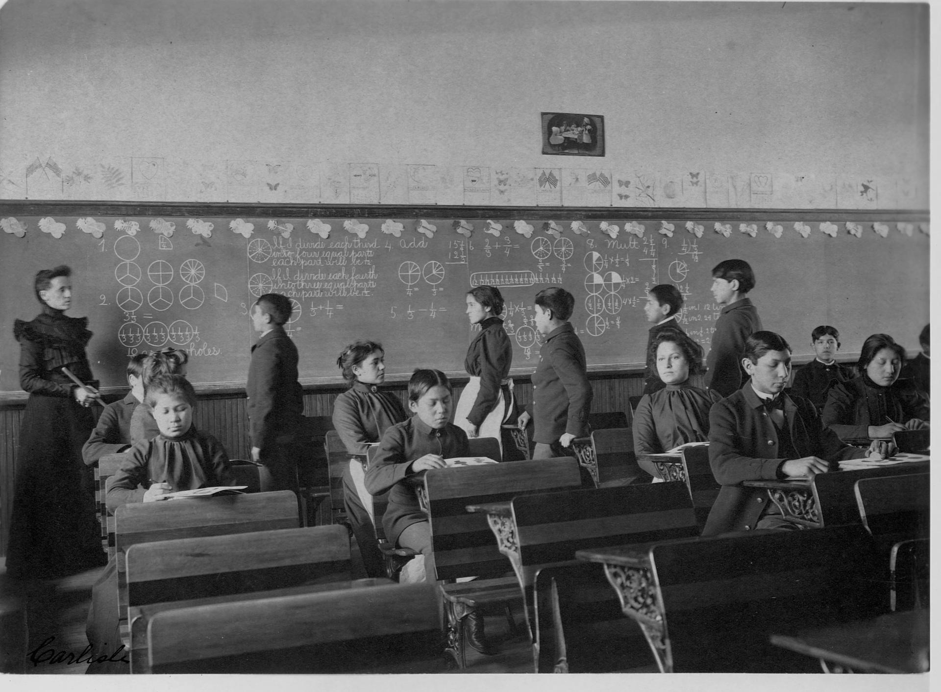 Native American students at the Carlisle Indian School, circa 1899. 