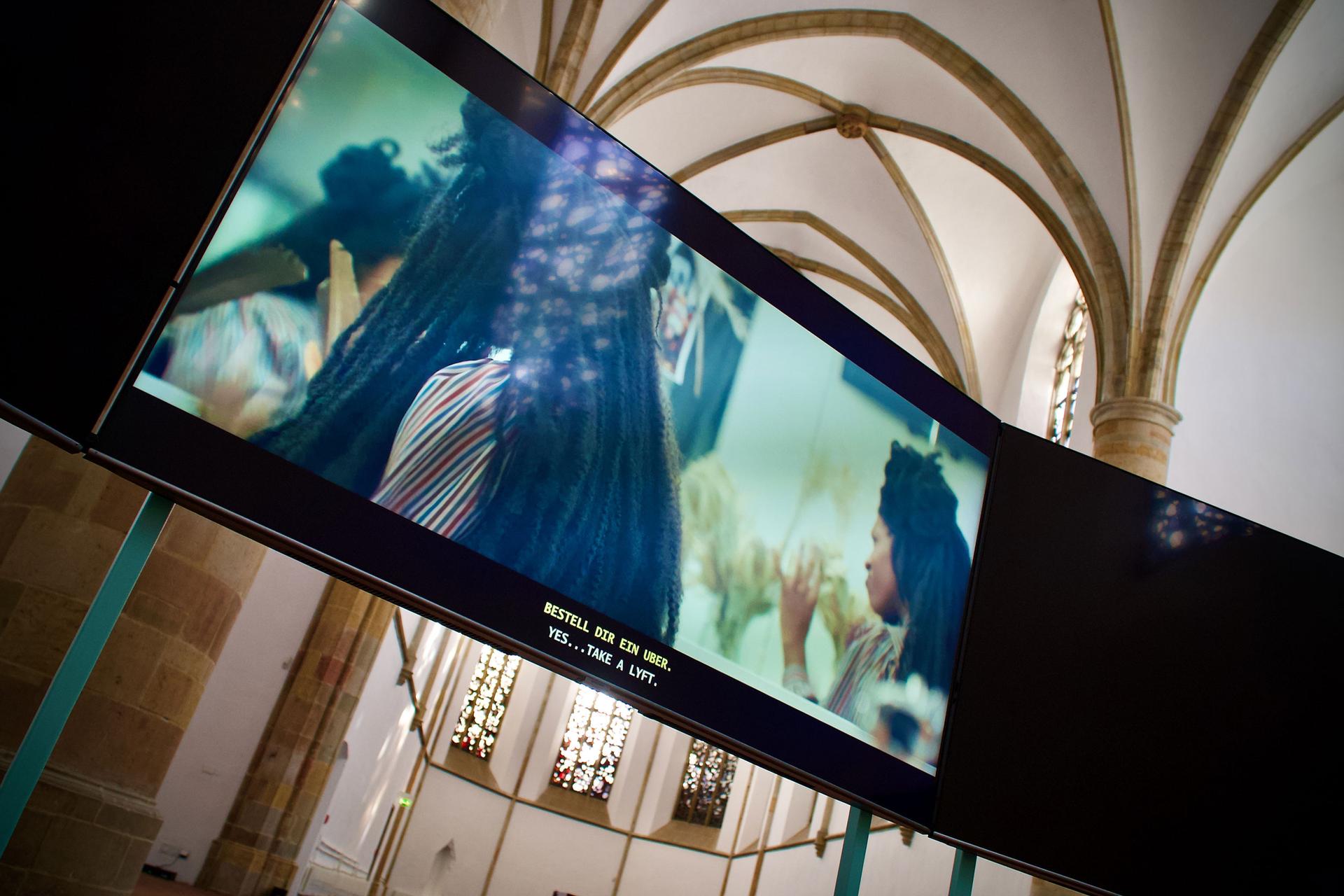 A video installation appears in the the exhibit, 