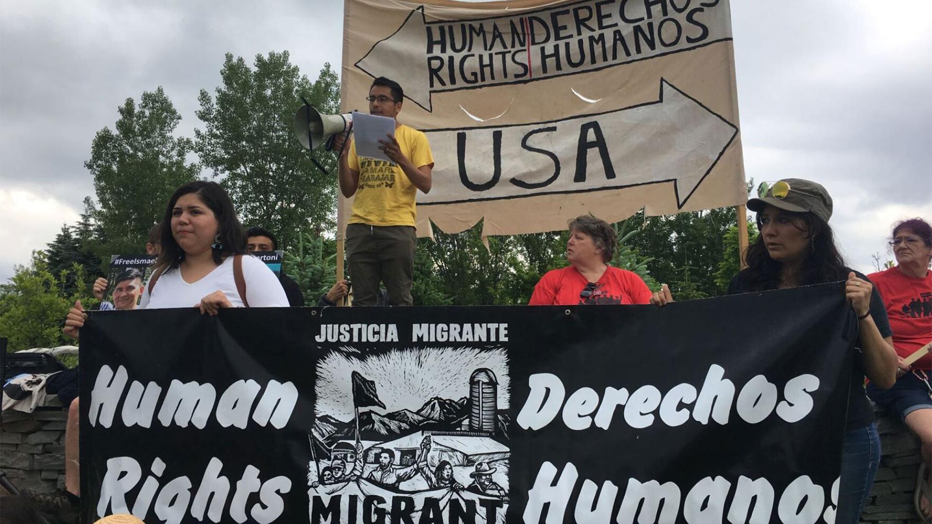 Dozens of people turned out at a rally in Newport in June of 2019 to protest the detention of three migrant farmworkers there
