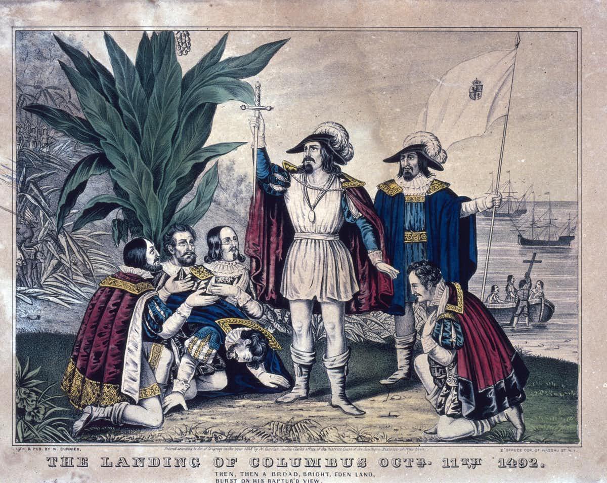 A painting of Christopher Columbus landing in America.