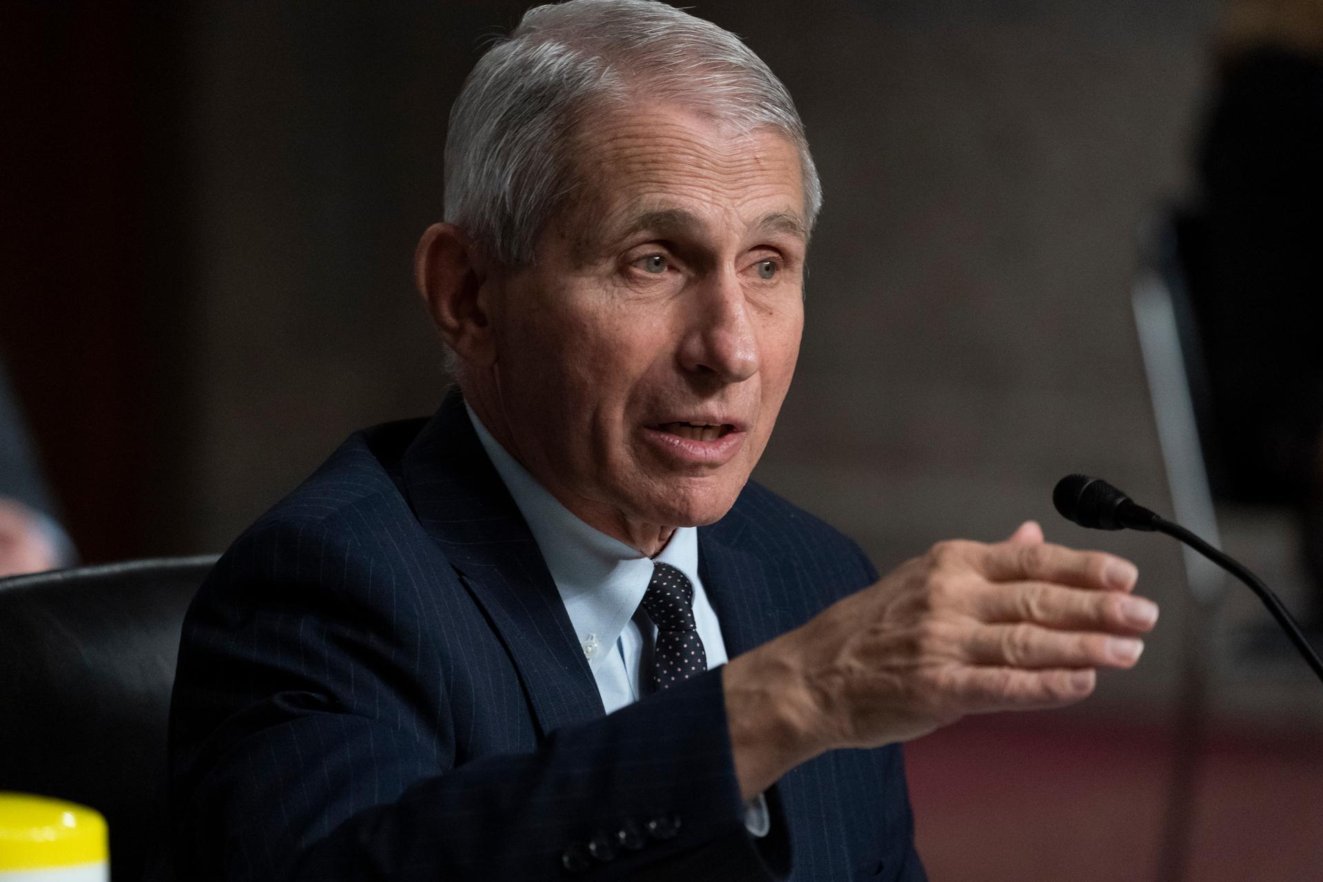 Dr. Anthony Fauci, director of the National Institute of Allergy and Infectious Diseases, speaks during a Senate Health, Education, Labor, and Pensions Committee hearing on Capitol Hill, Nov. 4, 2021, in Washington.