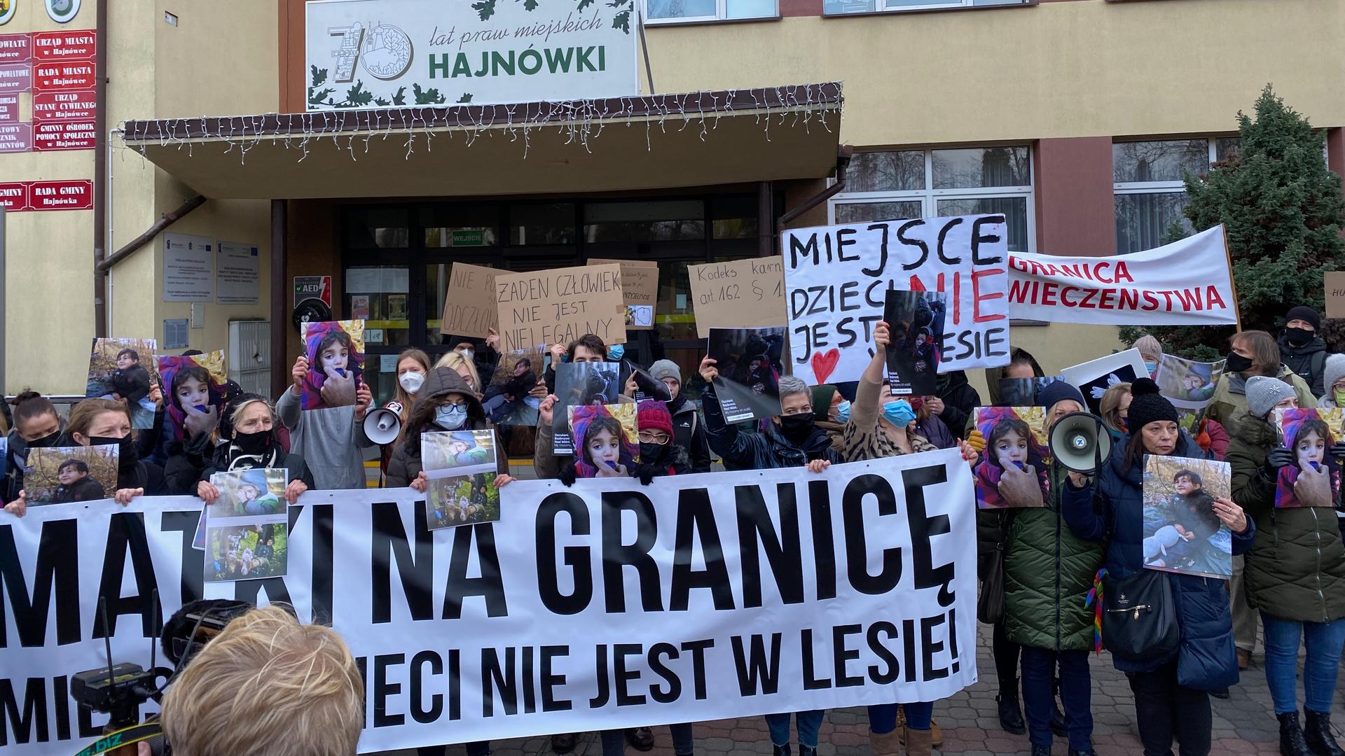 A protest by mothers in the Polish eastern town of Hajnowka over the deaths of migrant children in the forest. 