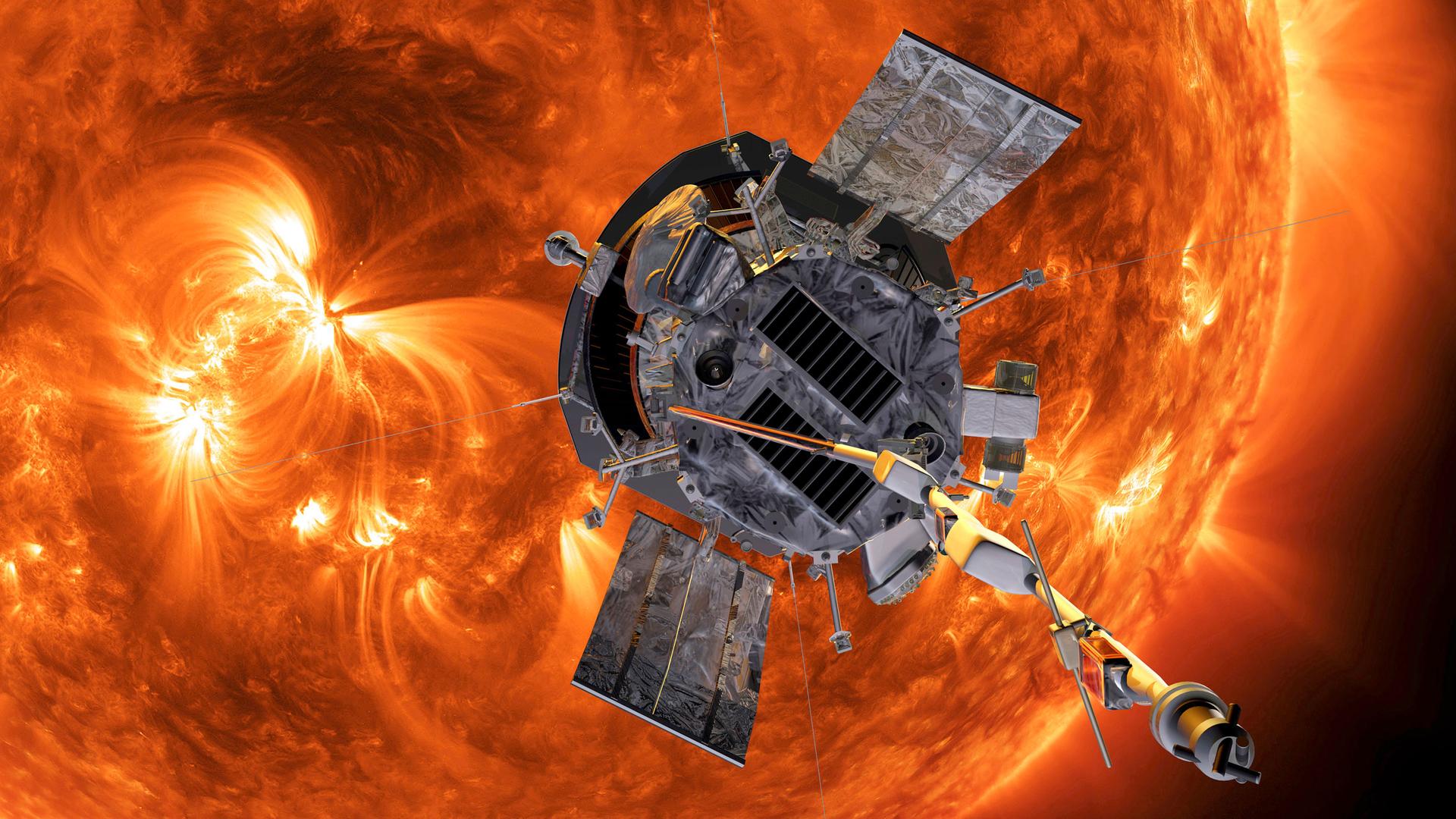 This image made available by NASA shows an artist's rendering of the Parker Solar Probe approaching the sun. 