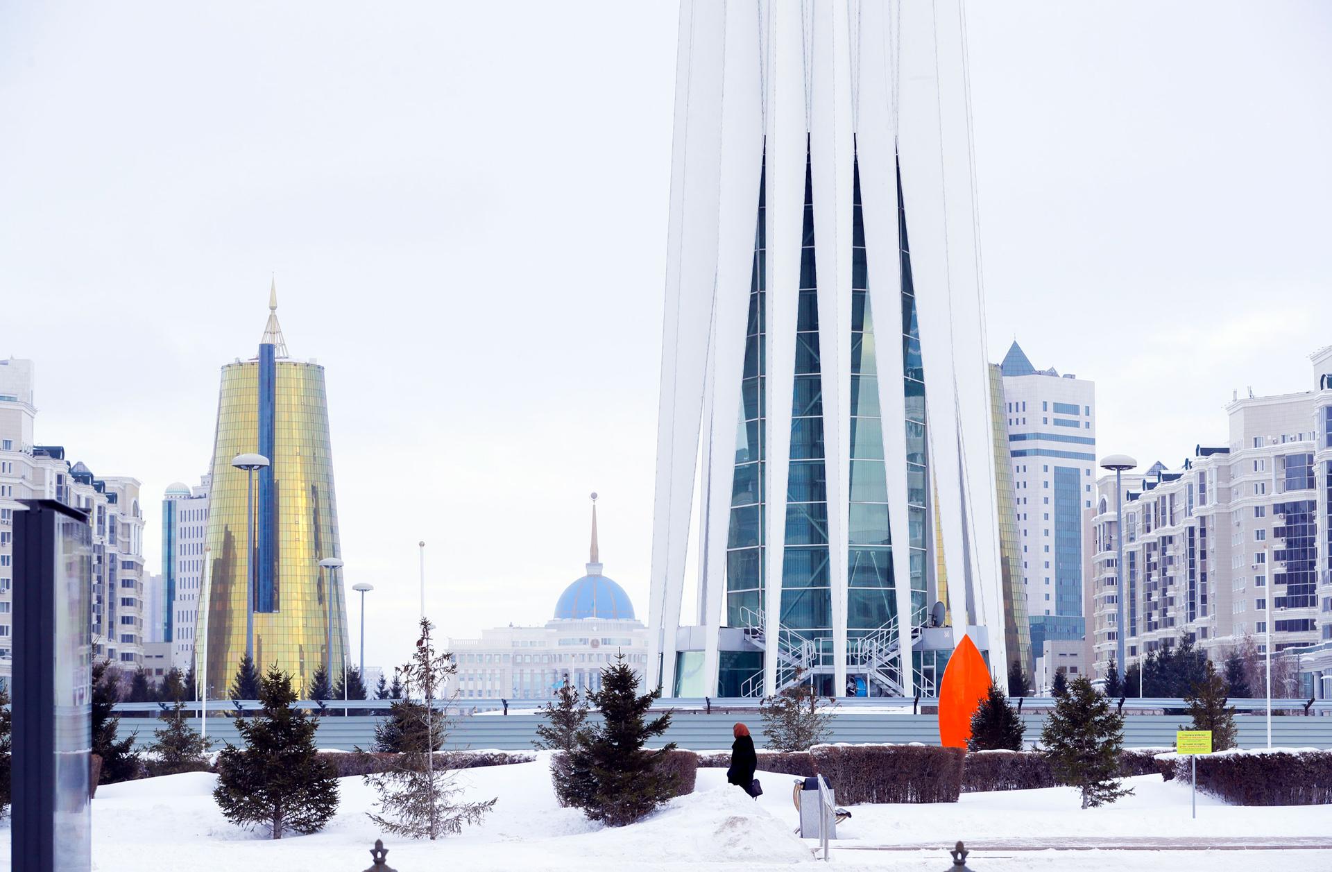 A woman walks in Astana, Kazakhstan, on Monday, Jan. 23, 2017.