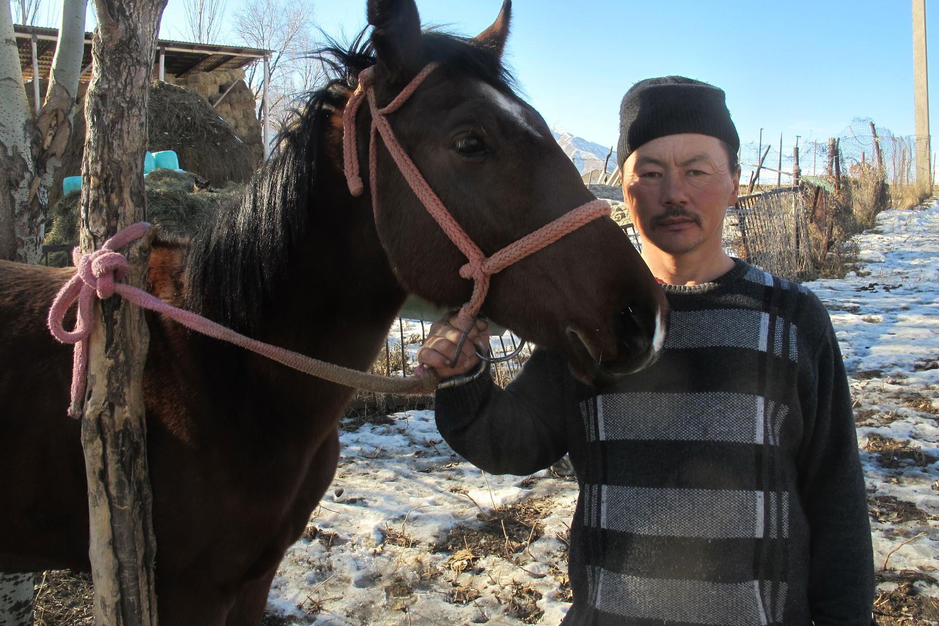 Alim Salavat, 47, of Salkyn Tor, Kyrgyzstan, lost a foal and a calf last summer to a snow leopard attack while herding livestock.