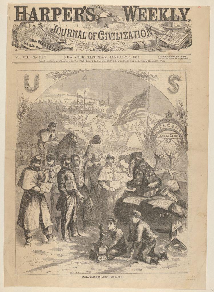 Thomas Nast’s cartoons, such as this one during the Civil War, helped shape Americans’ modern image of St. Nick. 