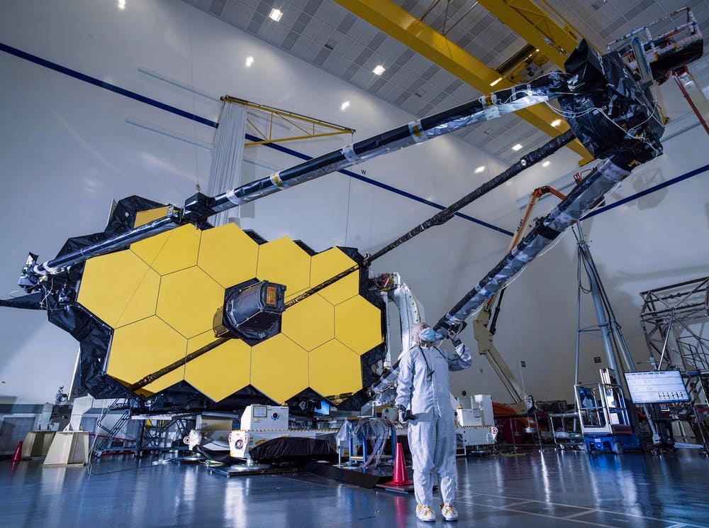 Scientists work on the James Webb Space Telescope