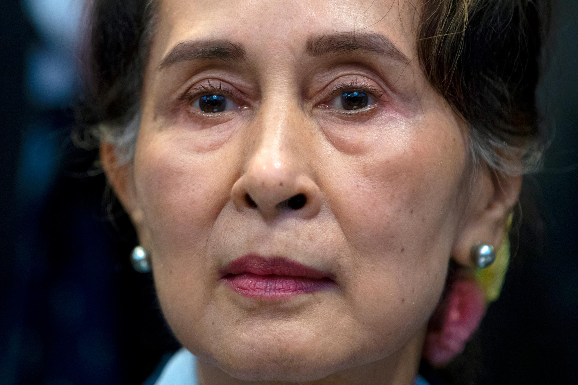 Myanmar's leader, Aung San Suu Kyi, waits to address judges of the International Court of Justice in The Hague, Netherlands, Dec. 11, 2019.