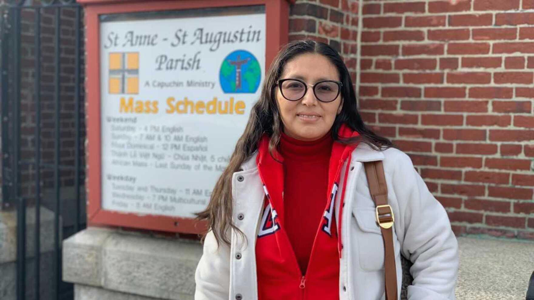 Gissela Yanez in her first day of English classes at St. Anne-St. Augustin Parish in Manchester, New Hampshire.