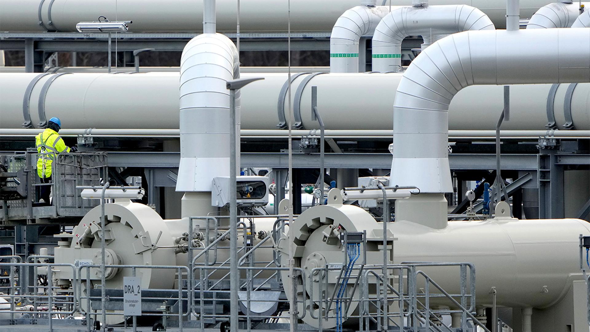 Pipes at the landfall facilities of the 'Nord Stream 2' gas pipeline are pictured in Lubmin, northern Germany