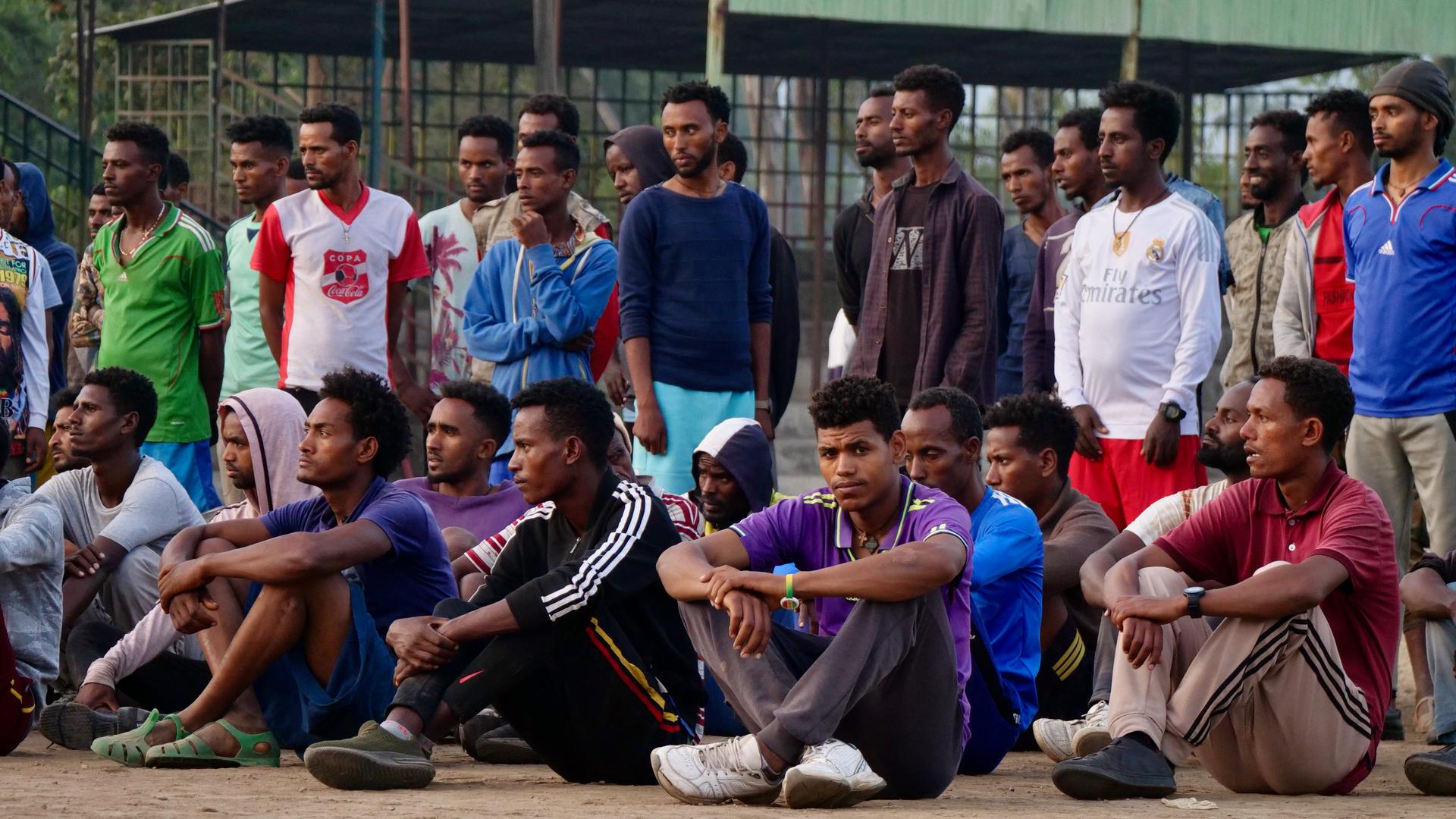 New civilian recruits for the FANO Amhara militia train at a stadium in Woldiya, Ethiopia, Feb. 20, 2022.