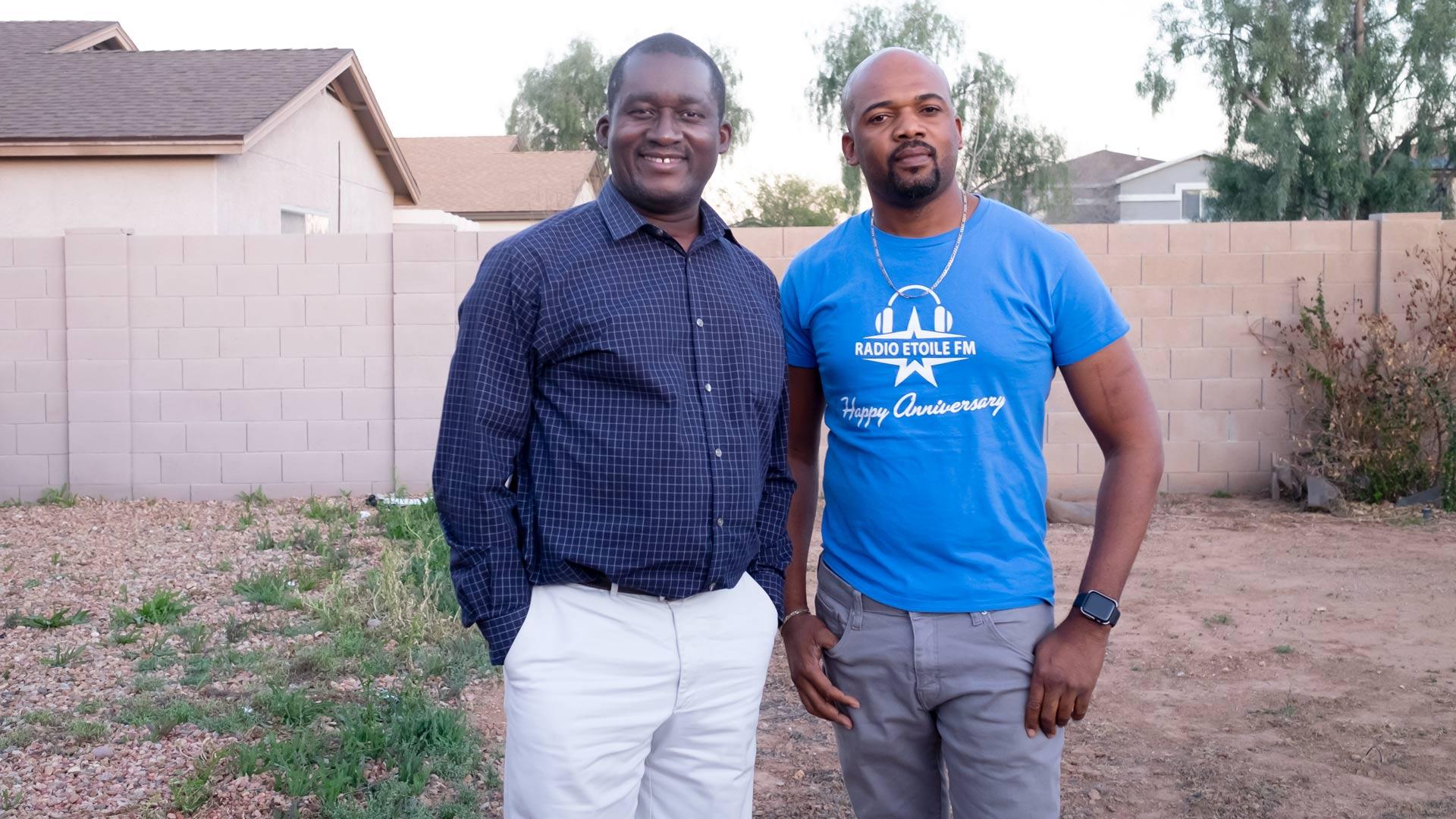 Rodney Montreuil (left) with Josue Philistin at Philistine's home in San Tan Valley, Arizona. The two met when Philistine was in immigration detention in Eloy.