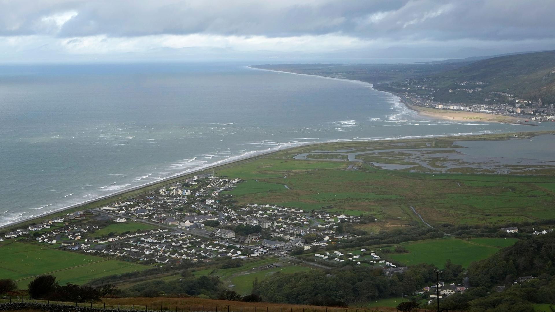 An aerial view of Fairbourne village in Gwynedd in Wales, Wednesday, Oct. 20, 2021. 