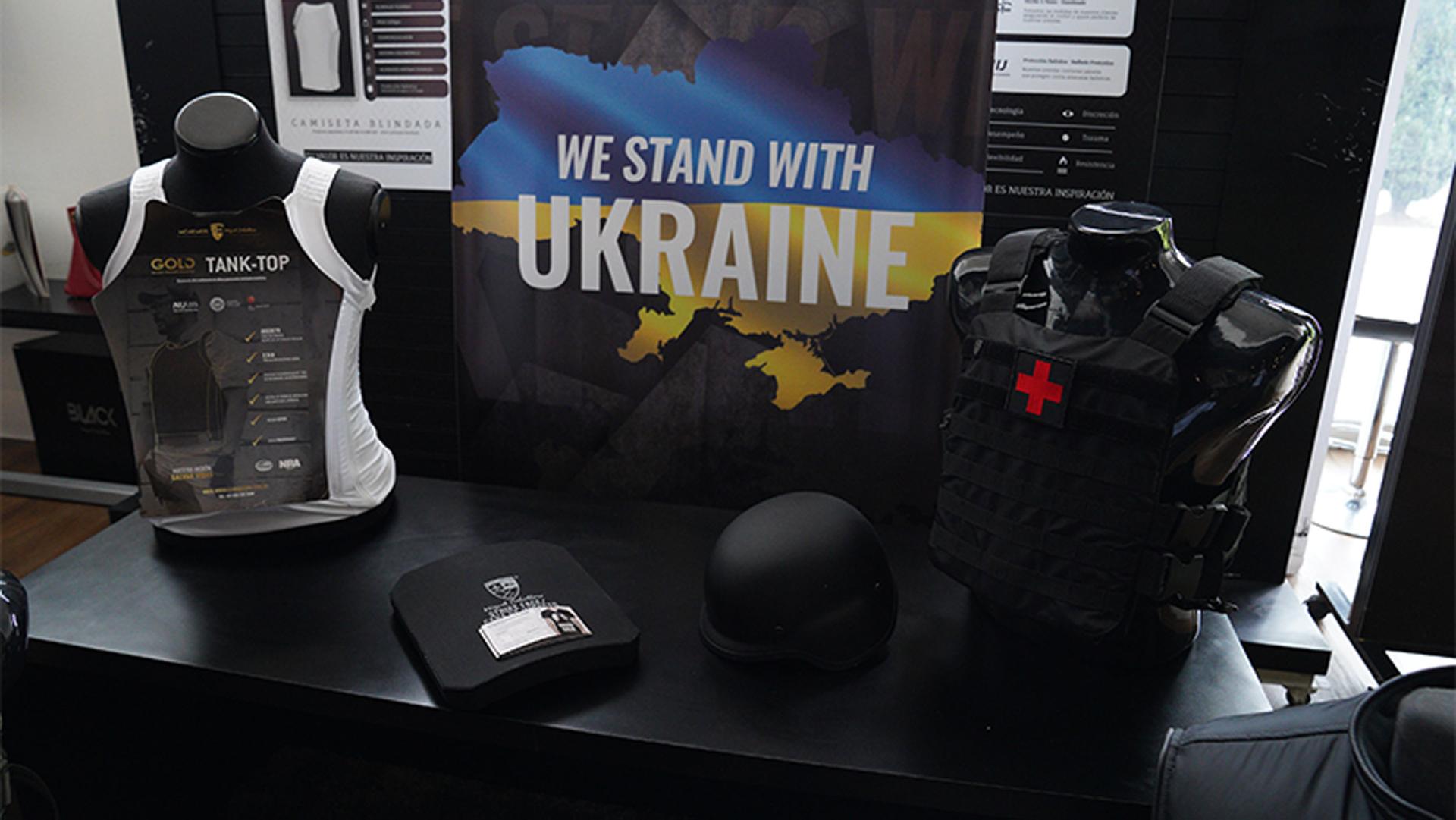 Bulletproof gear made by the MC Armor company in Colombia, ready to be shipped to Ukraine.