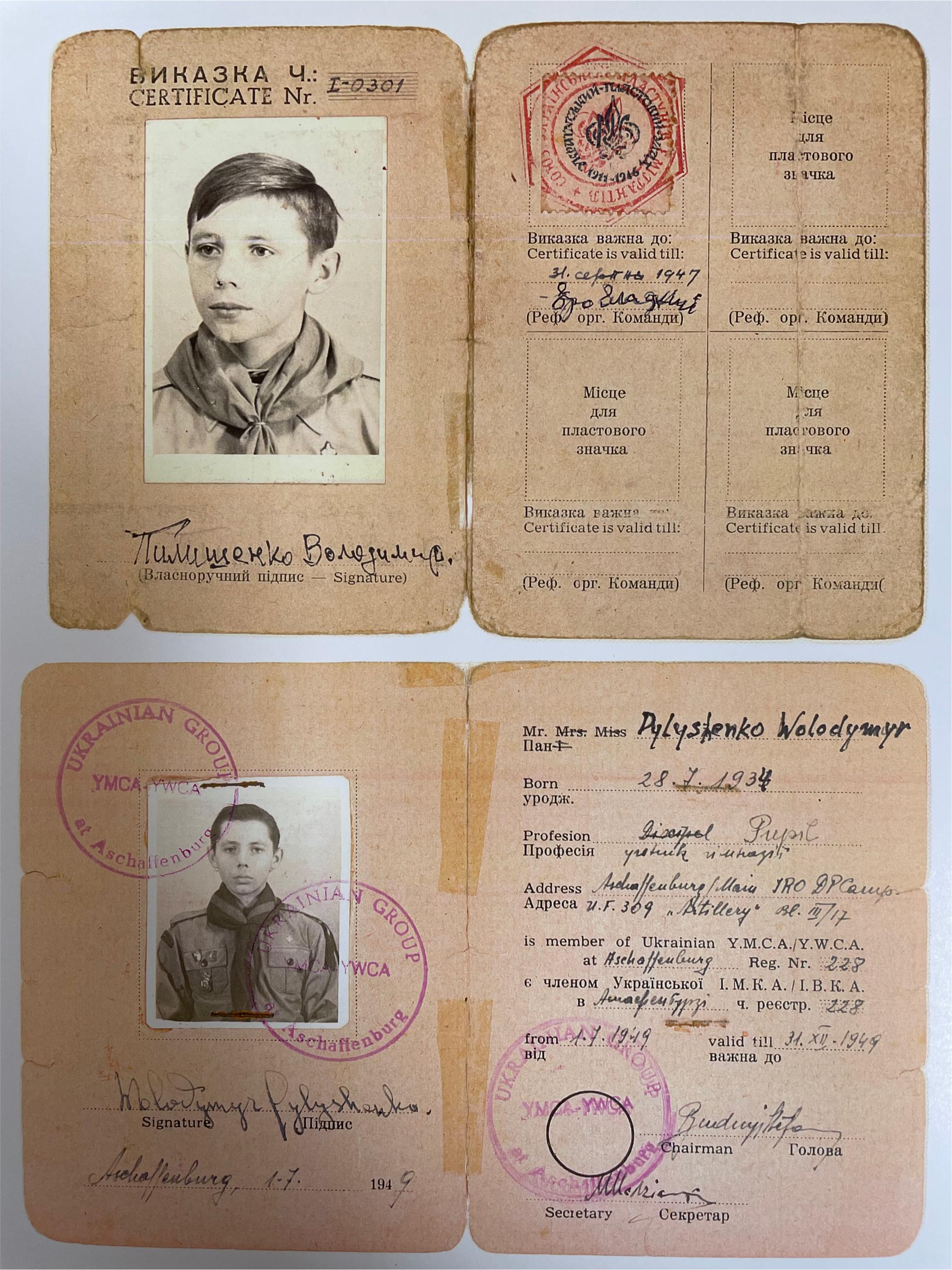 The author’s father, Wolodymyr ‘Mirko’ Pylyshenko, pictured in an ID card at a German displacement camp for Ukrainians. 