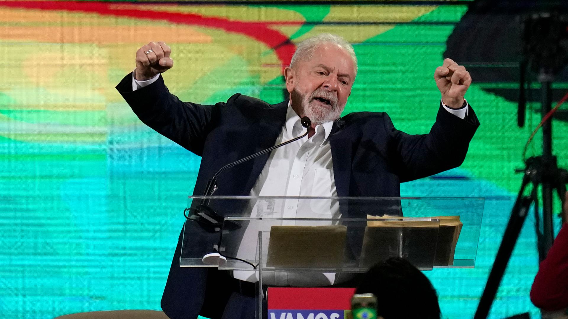 Former Brazilian President Luiz Inácio Lula da Silva speaks during his announcement of his candidacy for the country’s upcoming presidential election, in Sao Paulo, Brazil, Saturday, May 7, 2022.